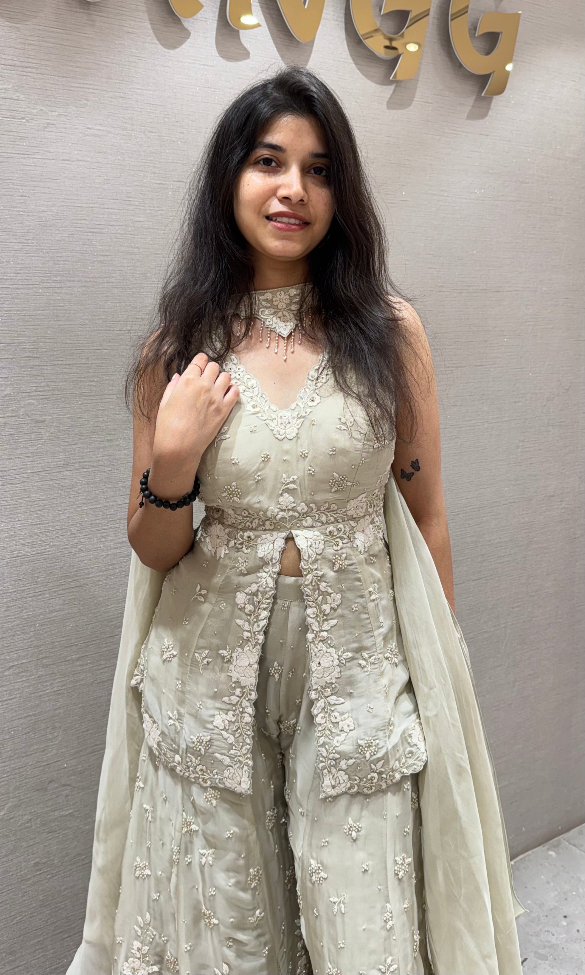 Pista green FRONT SLIT PEPLUM PALAZZO SET