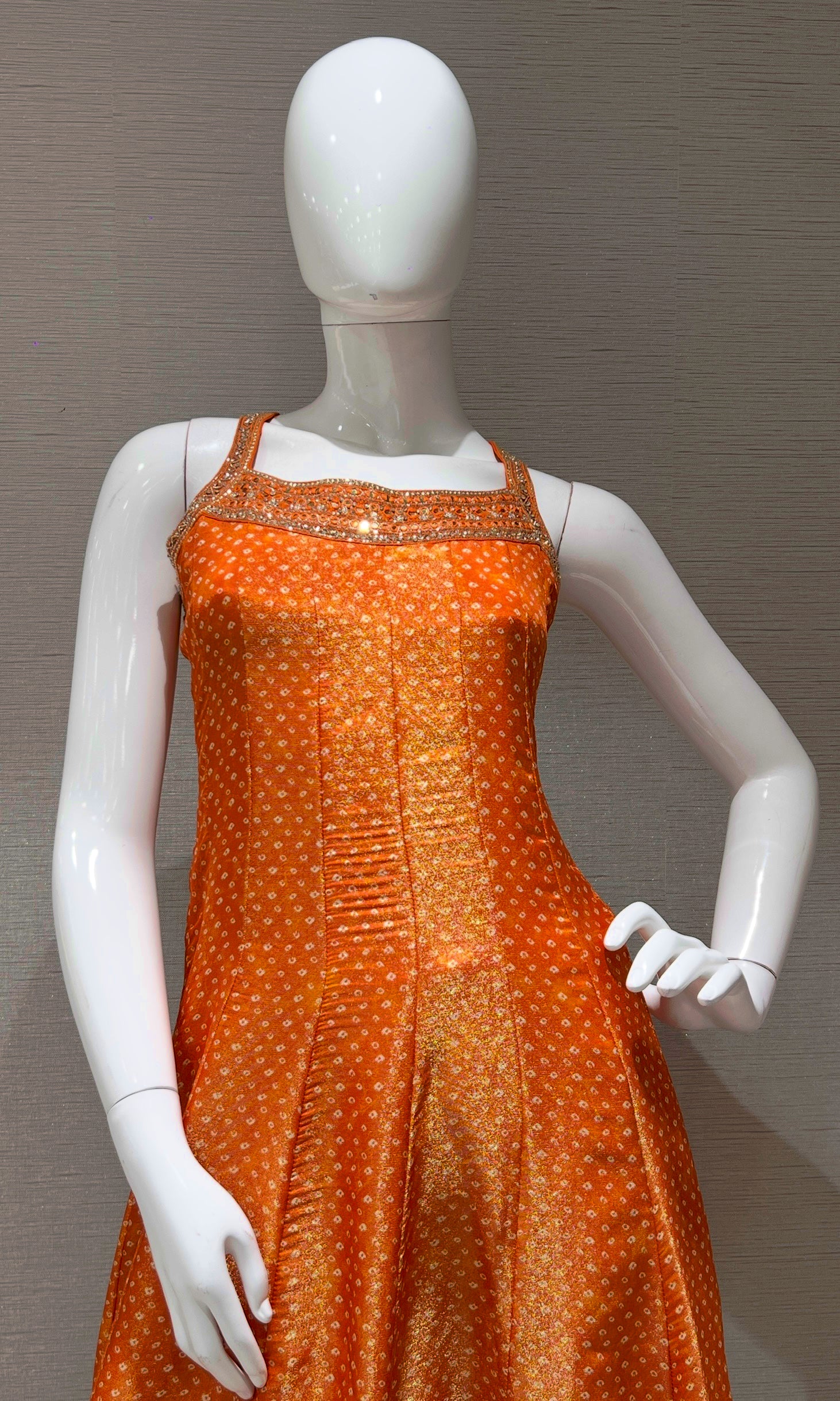 Orange Embroidered Sharara Set with Golden Stripes Dupatta