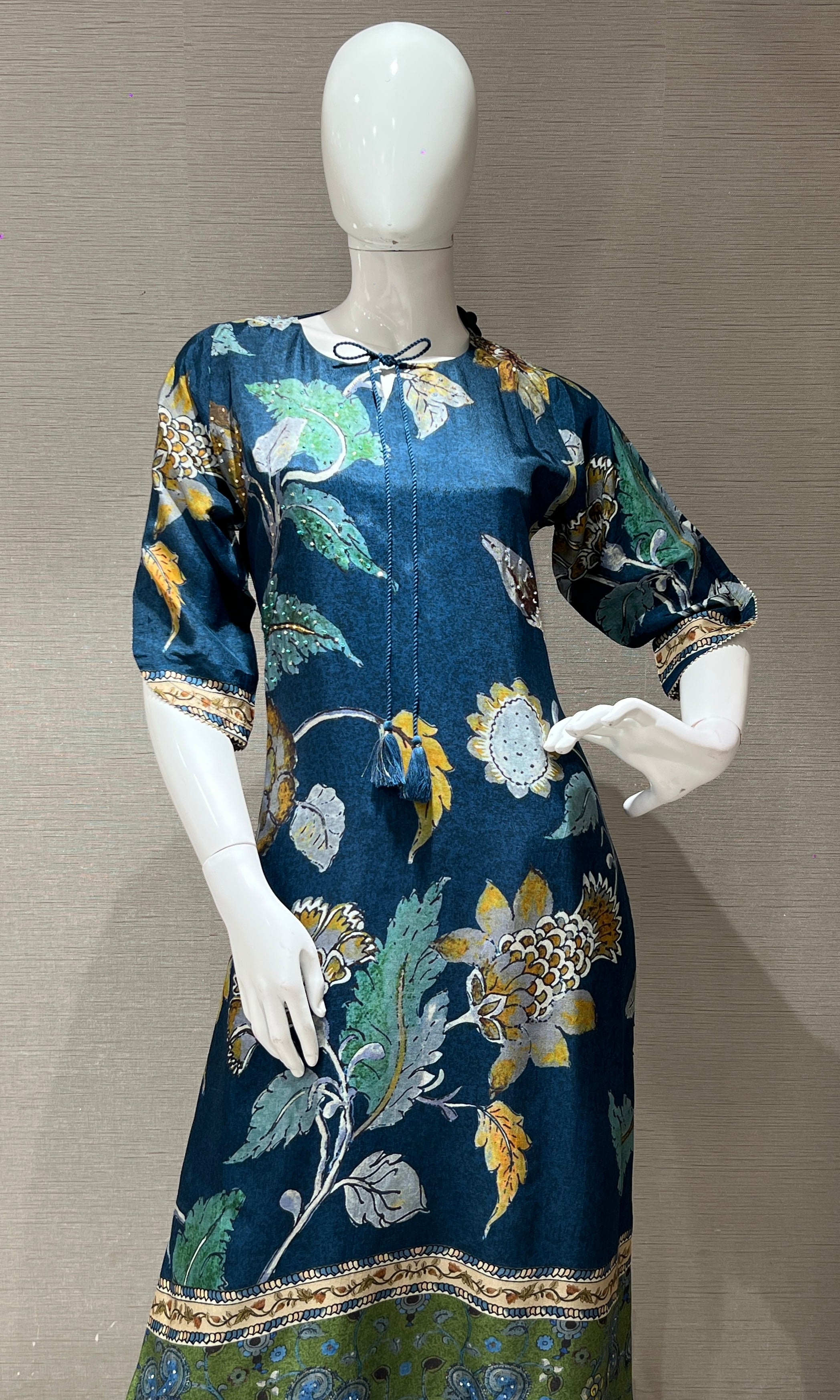 Blue Floral and Leaf Print kurti top