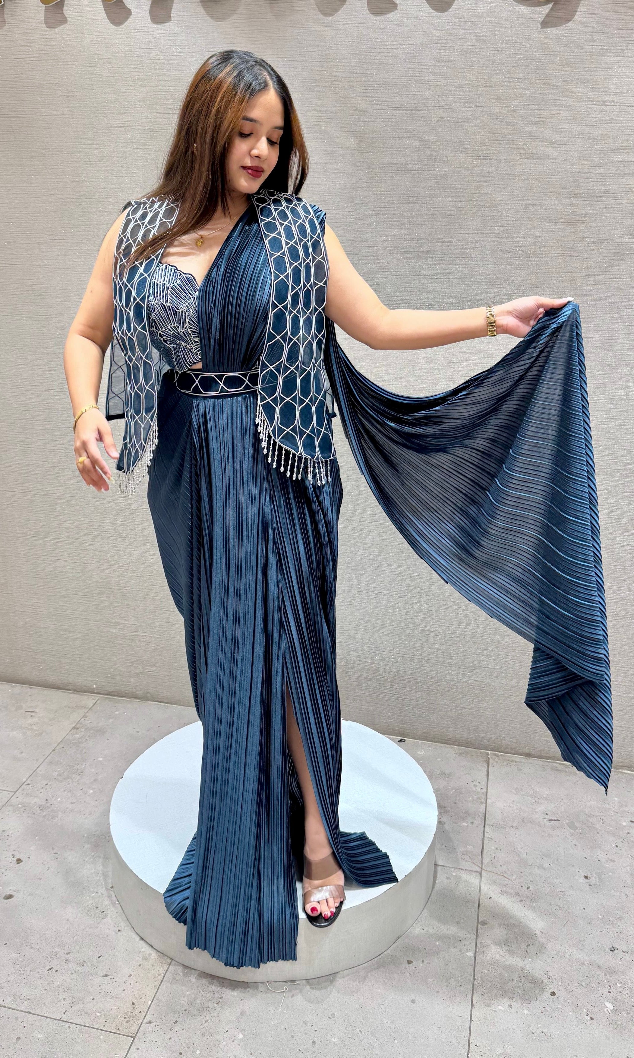 Peacock blue one minute saree