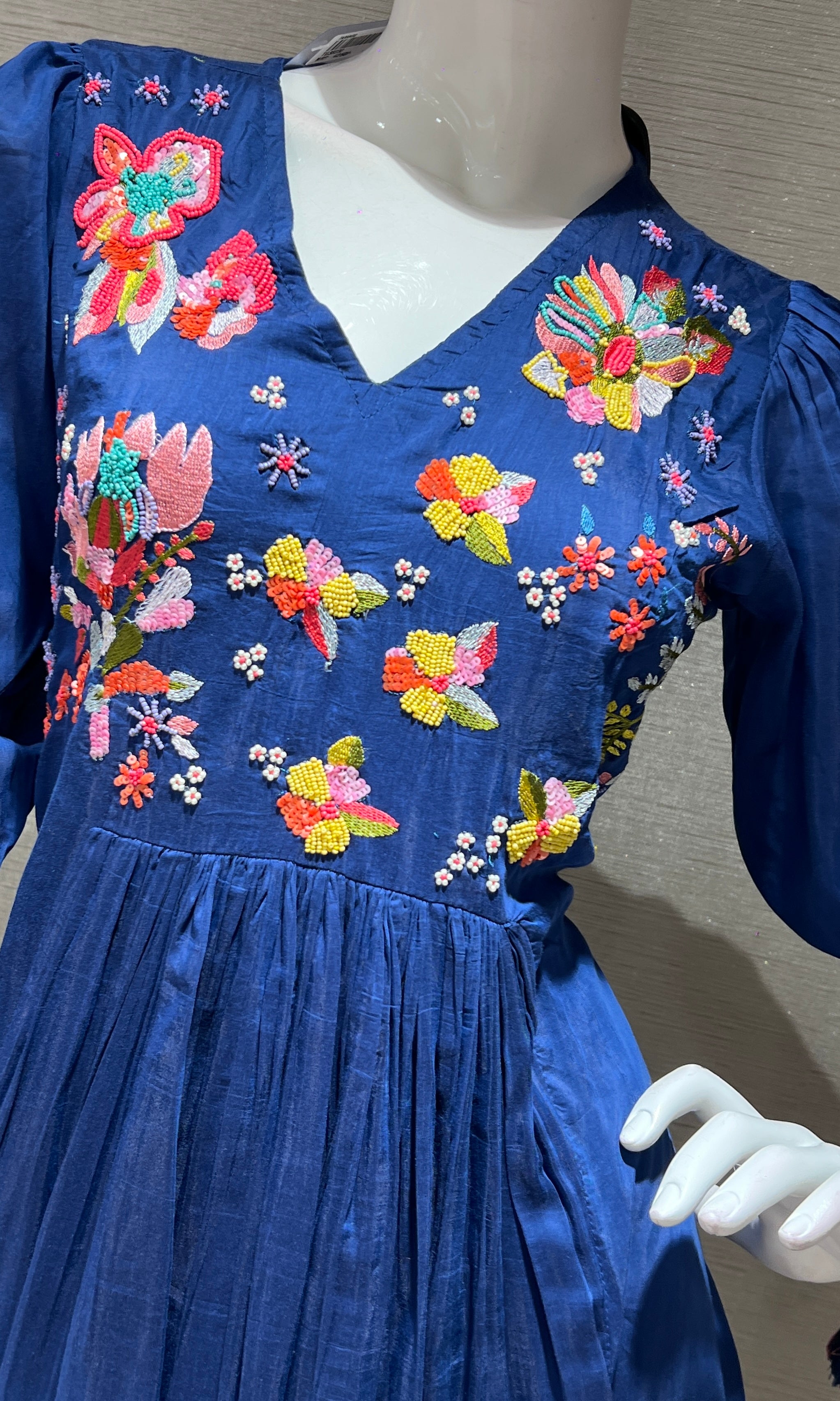 Navy blue FLORAL MUL CHANDERI kurta set