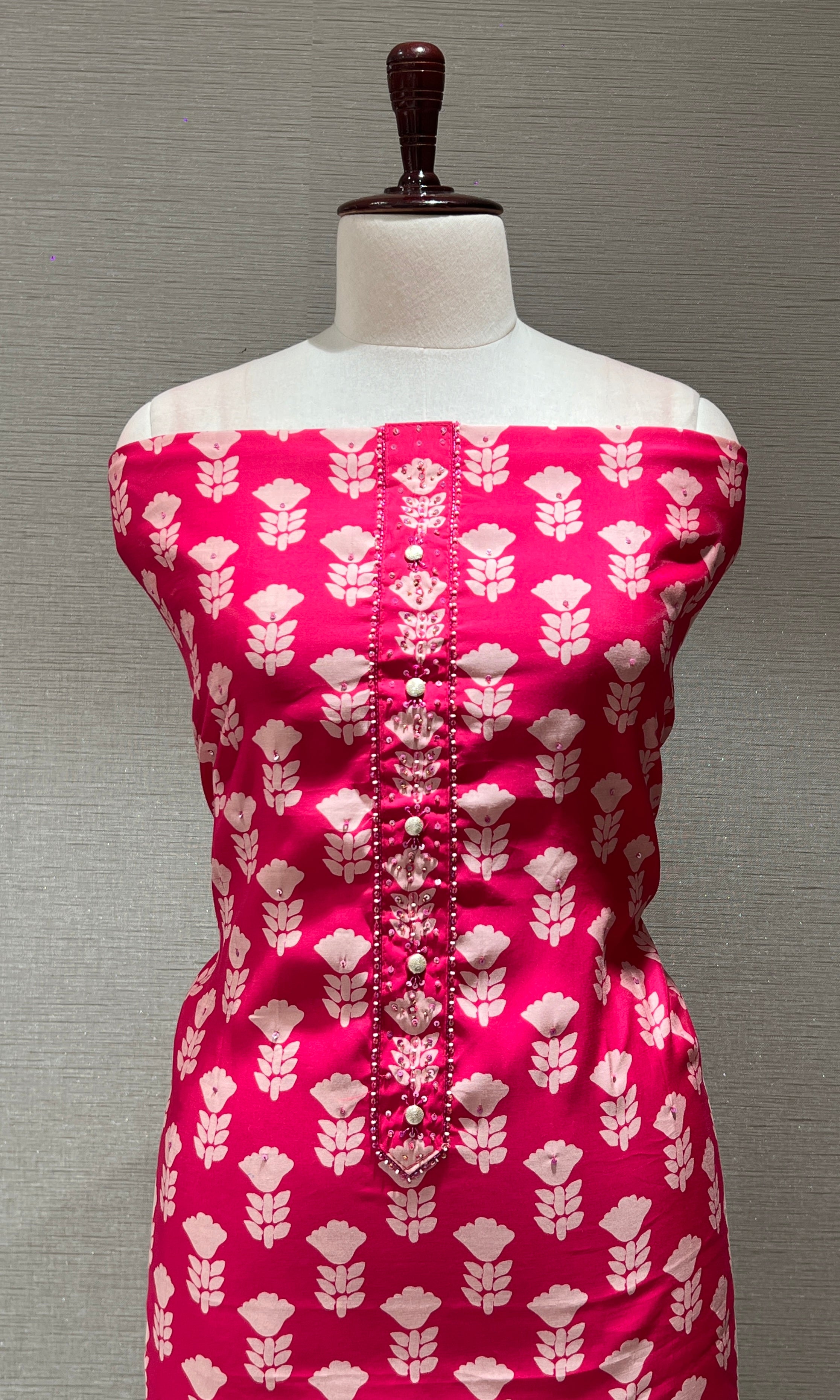 PINK FLORAL PRINT DRESS MATERIAL
