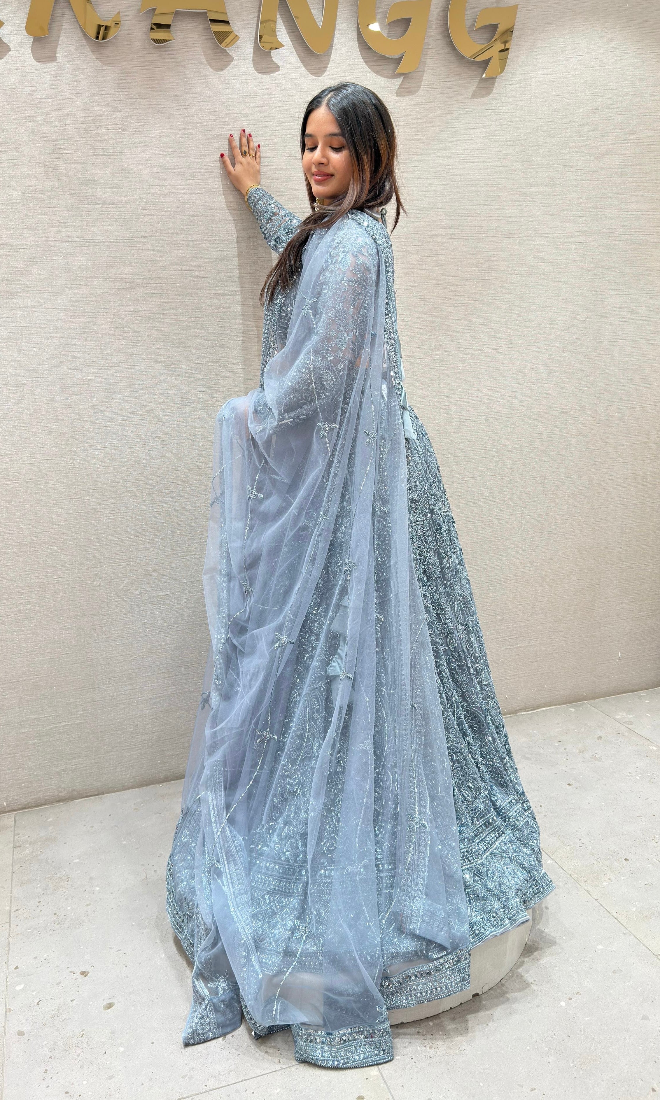 Light blue SOFT NET EMBROIDERED Lehenga