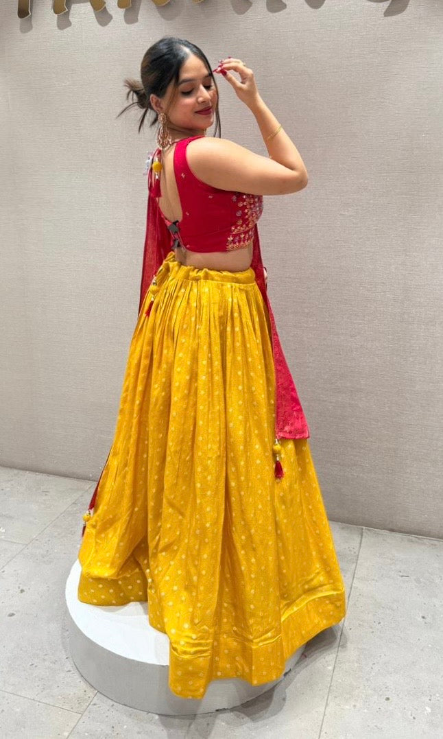 sunshine yellow and rani pink lehenga