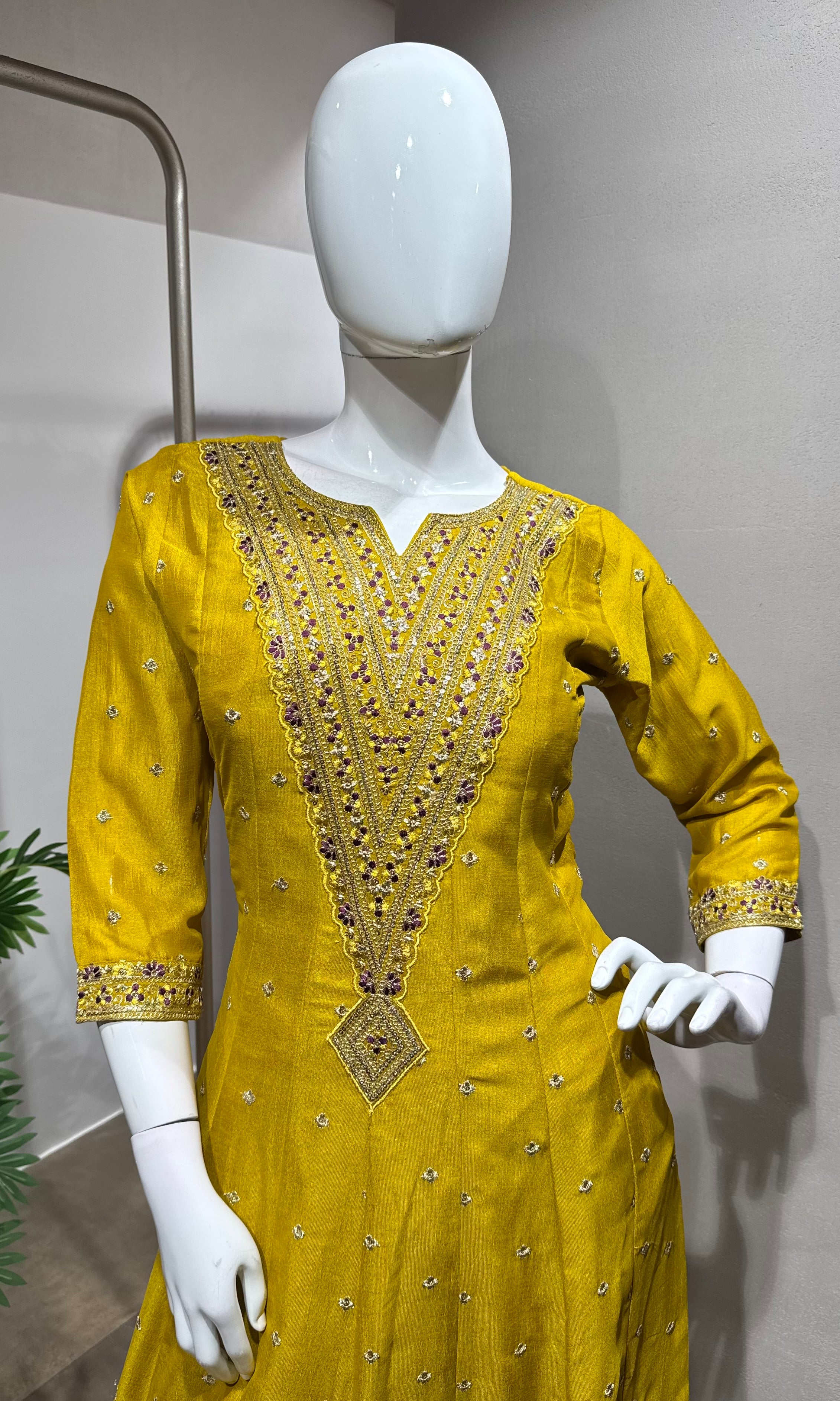 Mustard embroidered Anarkali with Dupatta