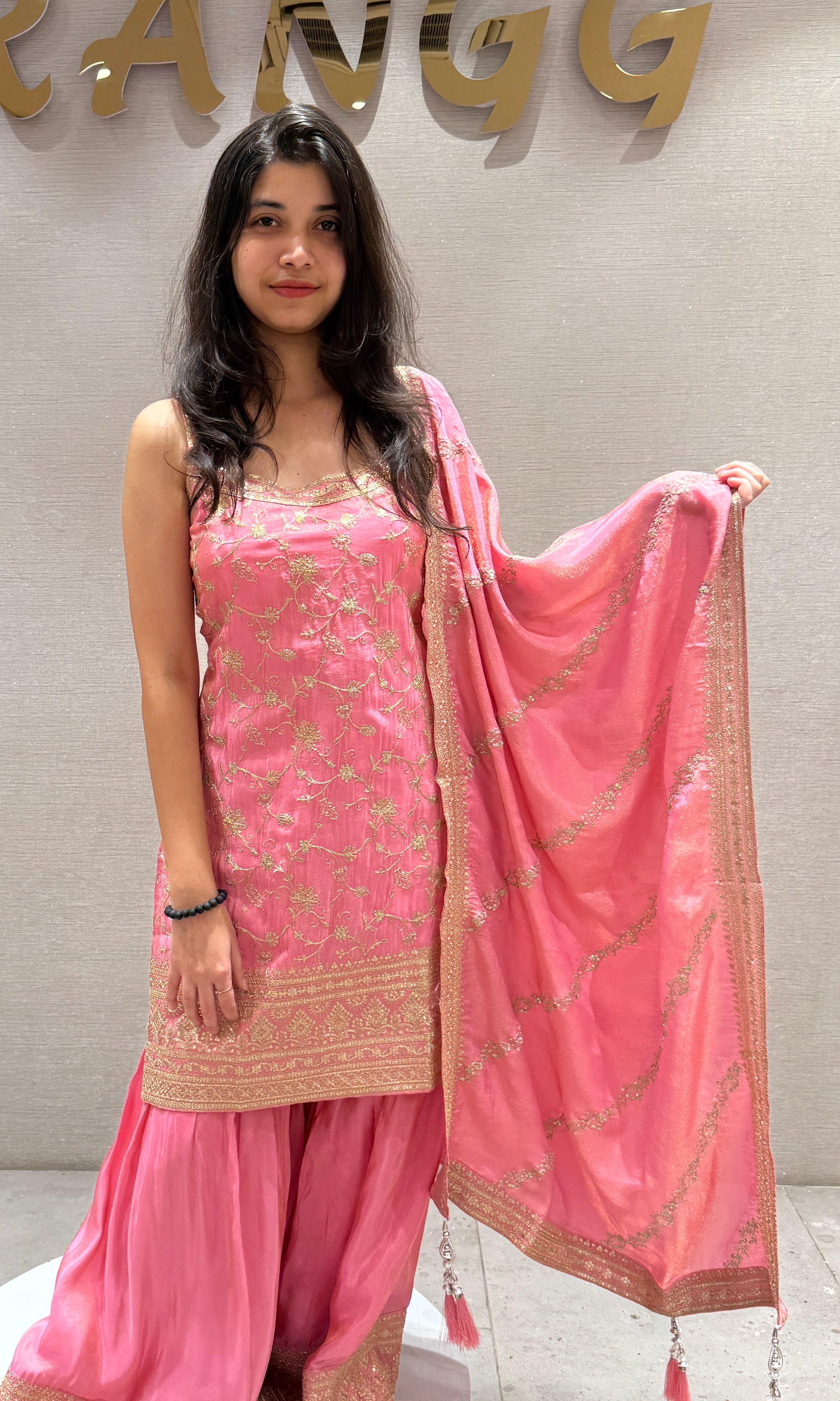 rose pink embroidered Sharara set