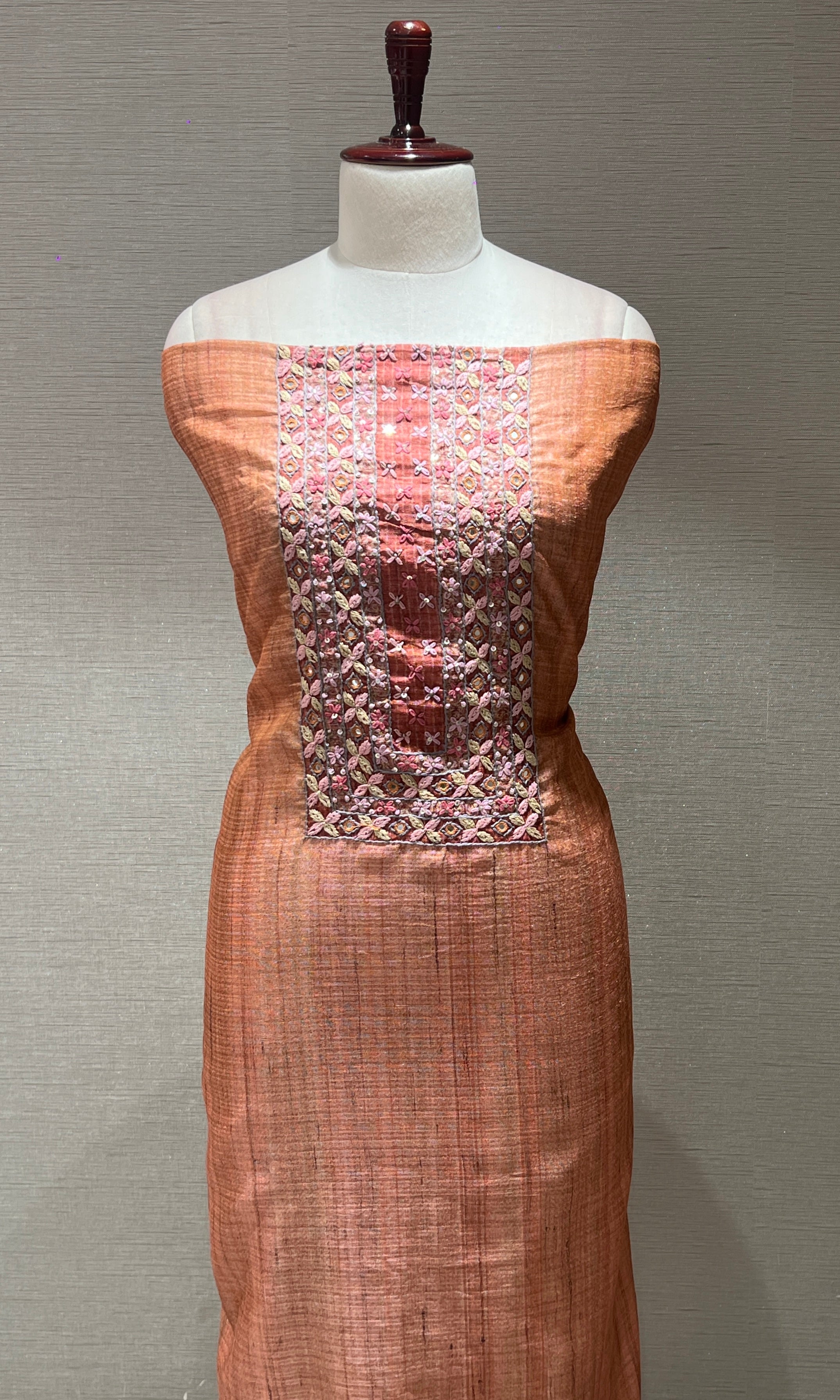 Brown embroidered party wear dress material