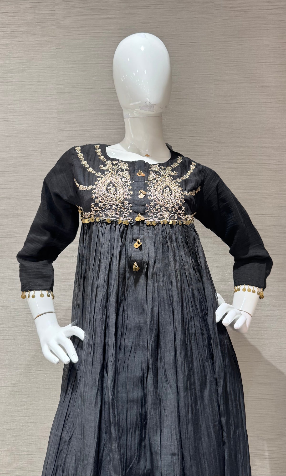 BLACK COTTON ETHNIC A LINE KURTA SET WITH DUPATTA