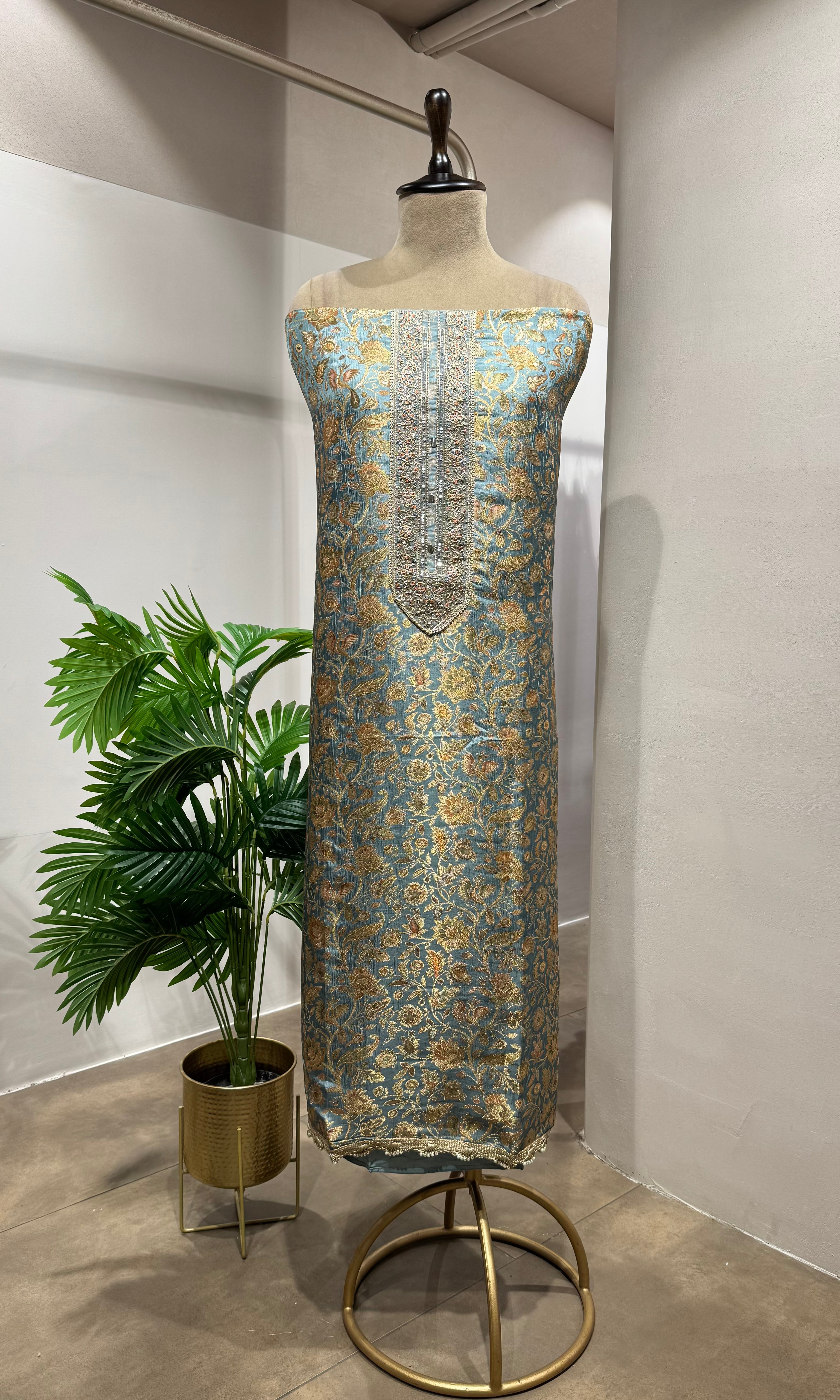 SKY BLUE BANARASI SILK DRESS MATERIAL