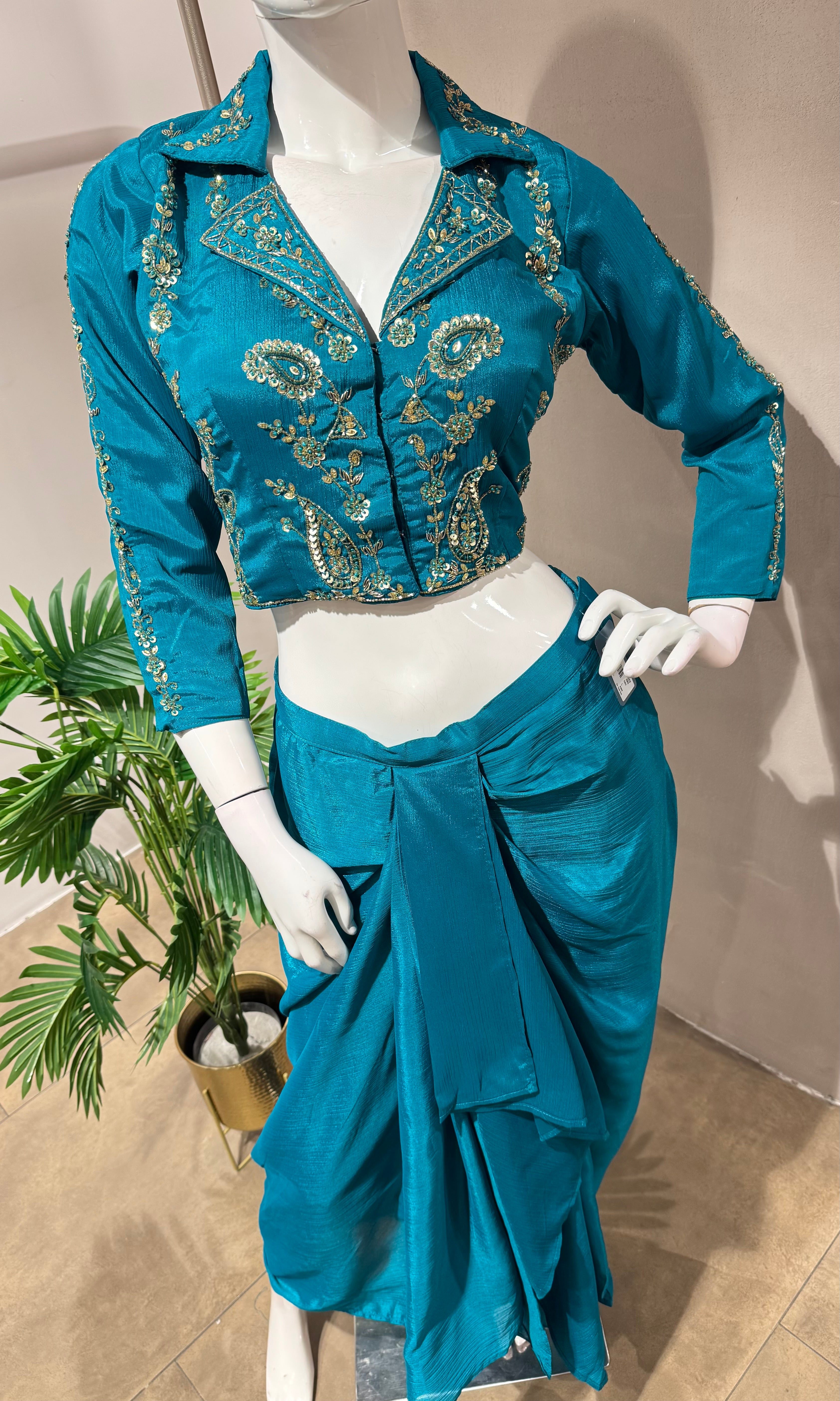 RAMA BLUE DRAPE SKIRT WITH BLOUSE