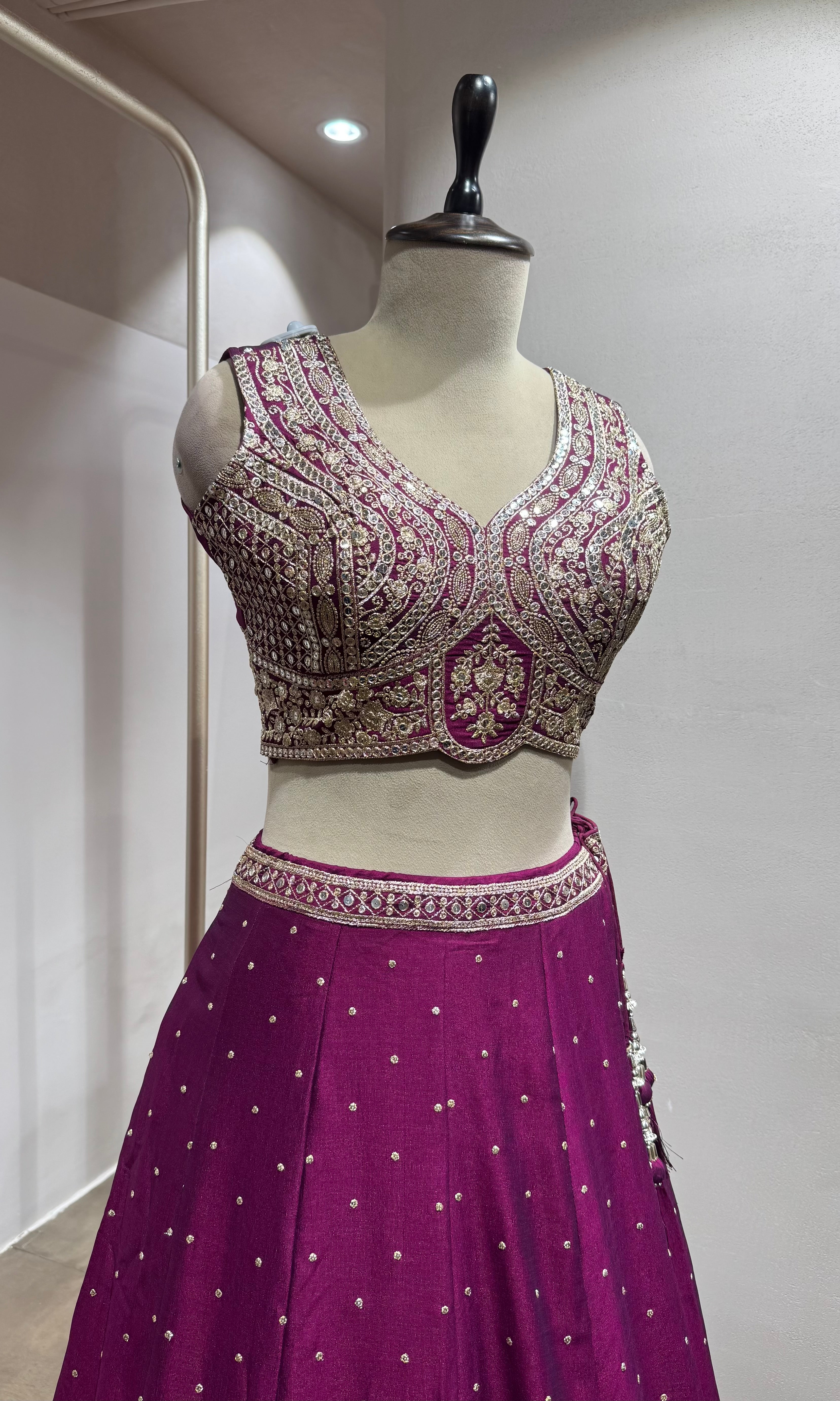 Wine Floral Intricate Embroidery Lehenga