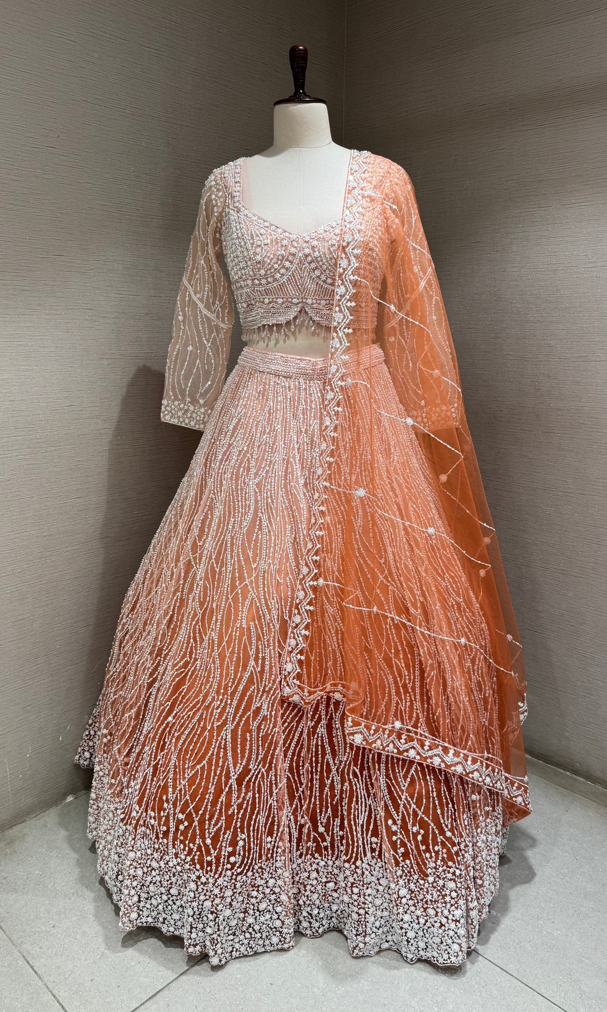 Peach Elegant Ombre Lehenga set with Beaded Embroidery