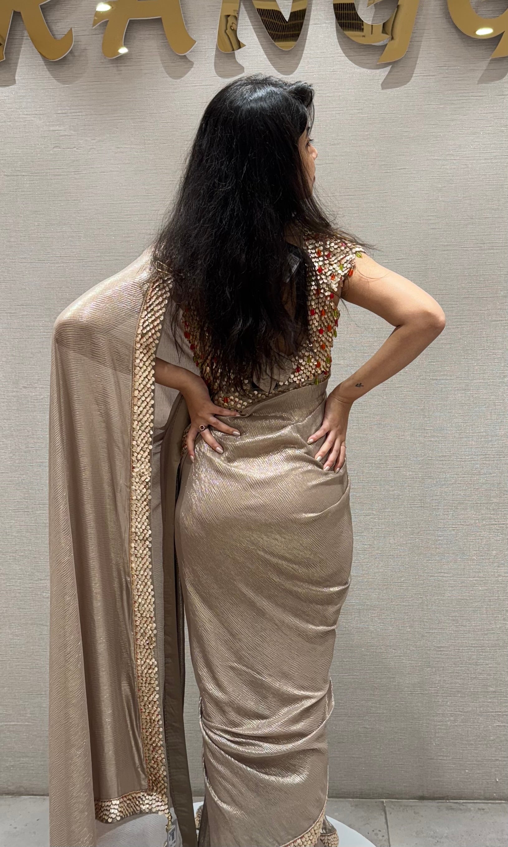 BEige designer SAREE WITH ready BLOUSE