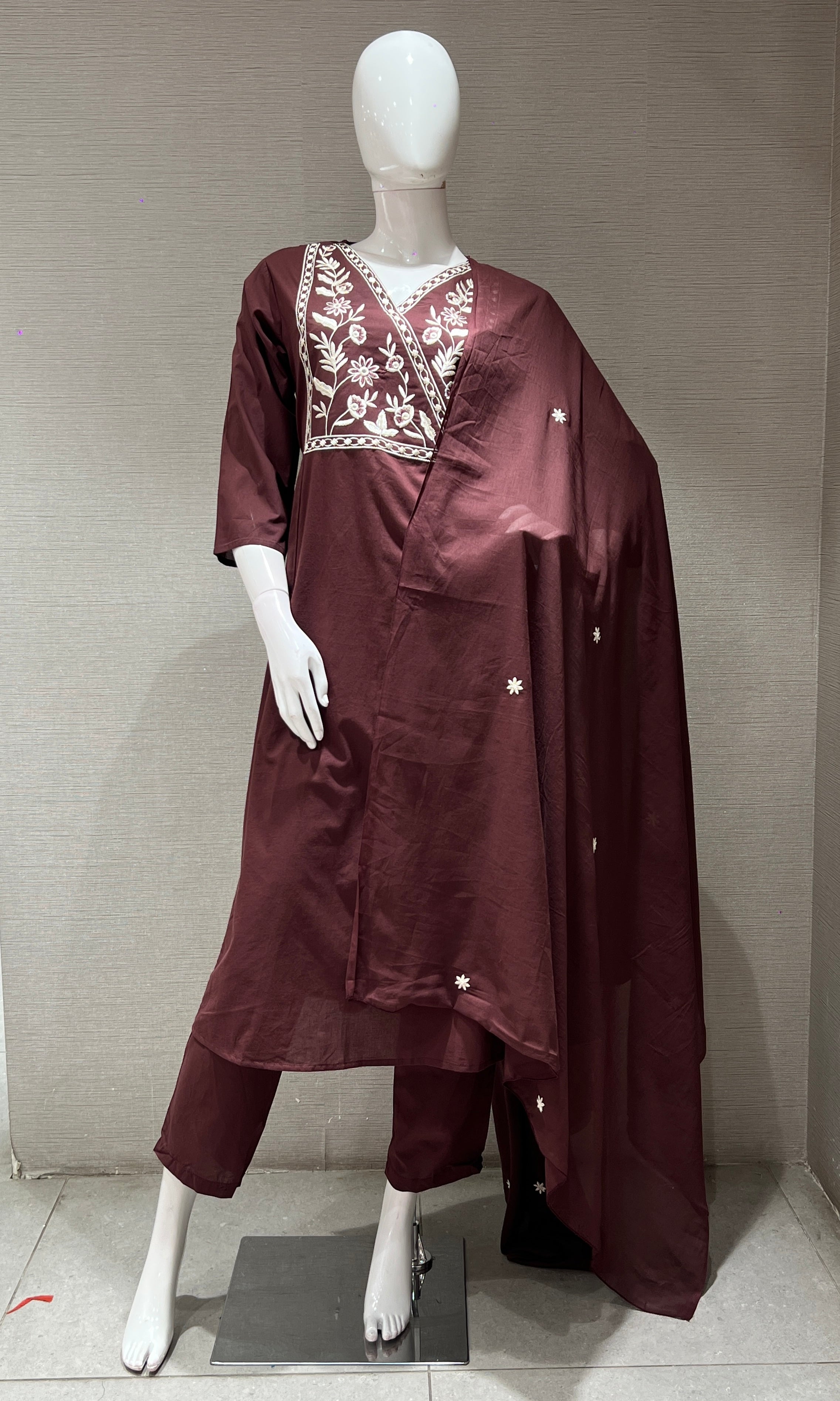 Wine FLORAL THREAD EMBROIDERY kurta set