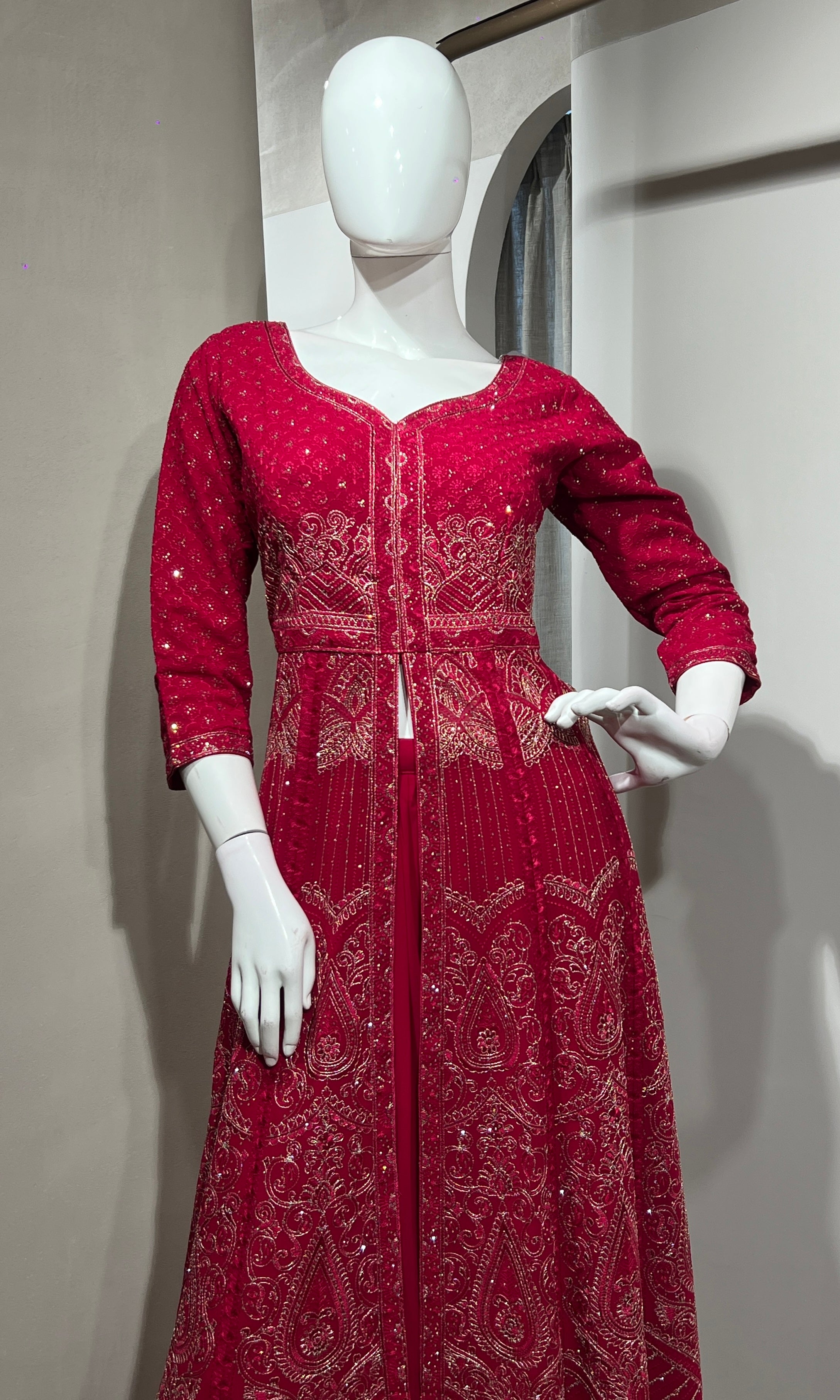 Pink FRONT SLIT ANARKALI WITH PALAZZO PANTS