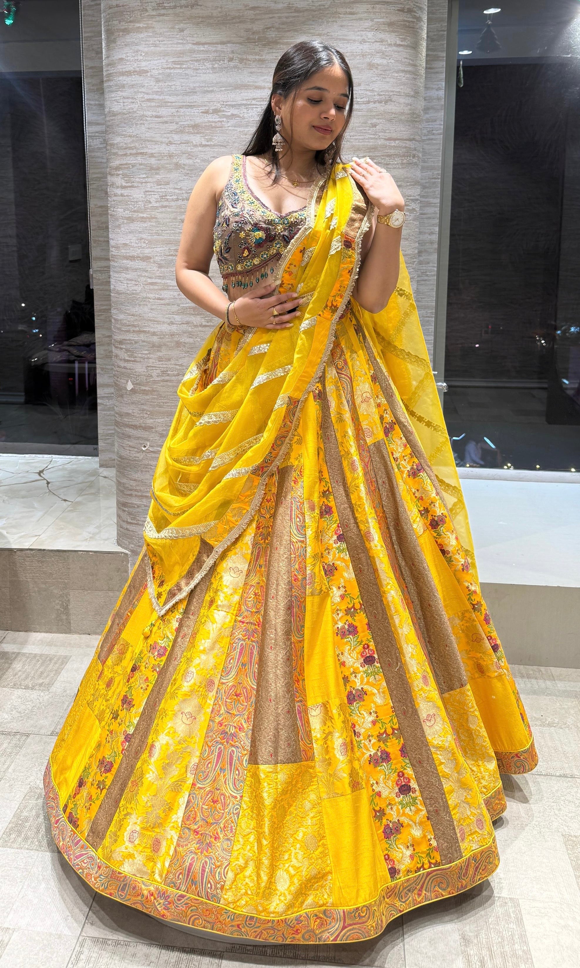 Mustard yellow EMBROIDERED Lehenga