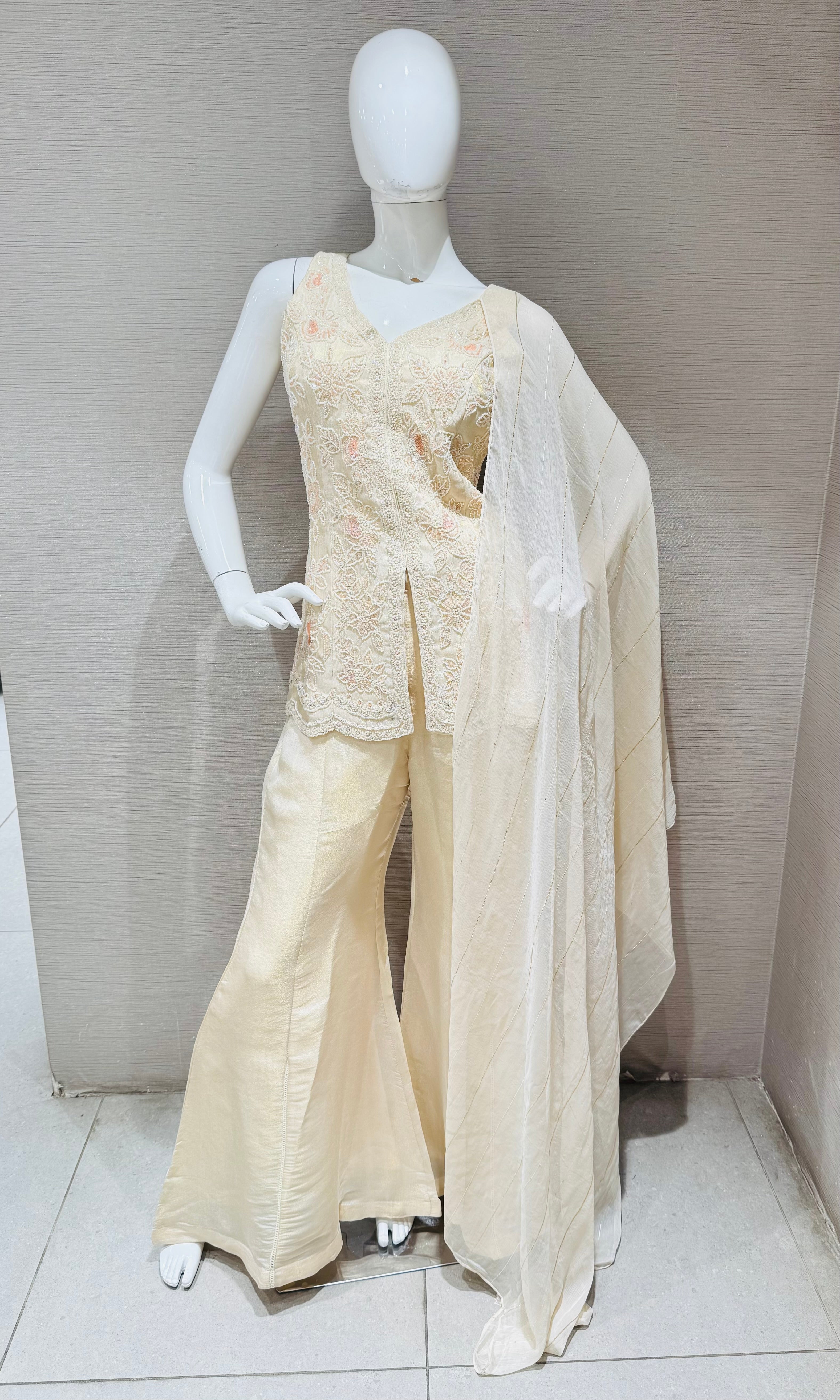 IVORY Georgette peplum Palazzo set