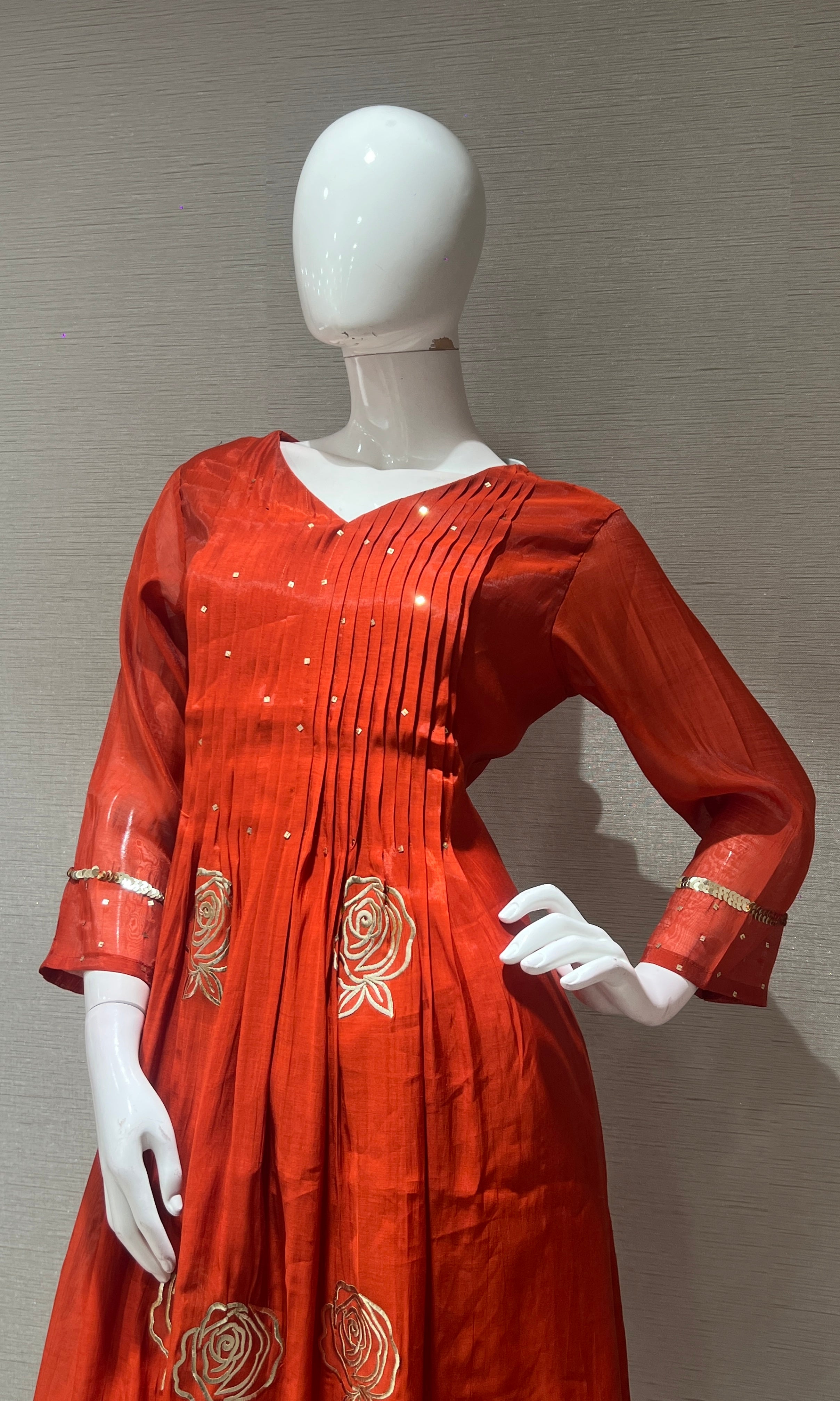 Rust Mul Chanderi Anarkali Kurta Set
