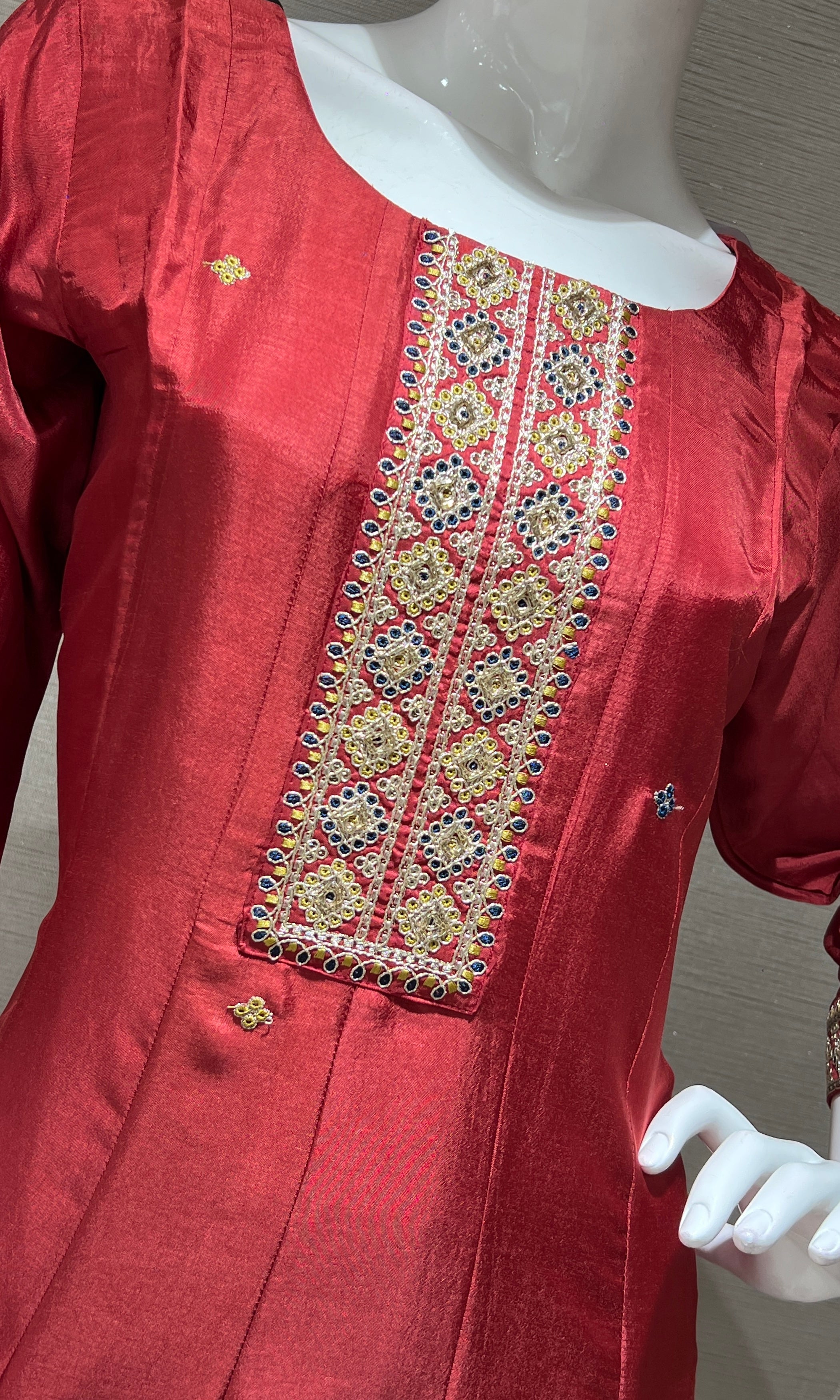 Brown Anarkali set with printed dupatta