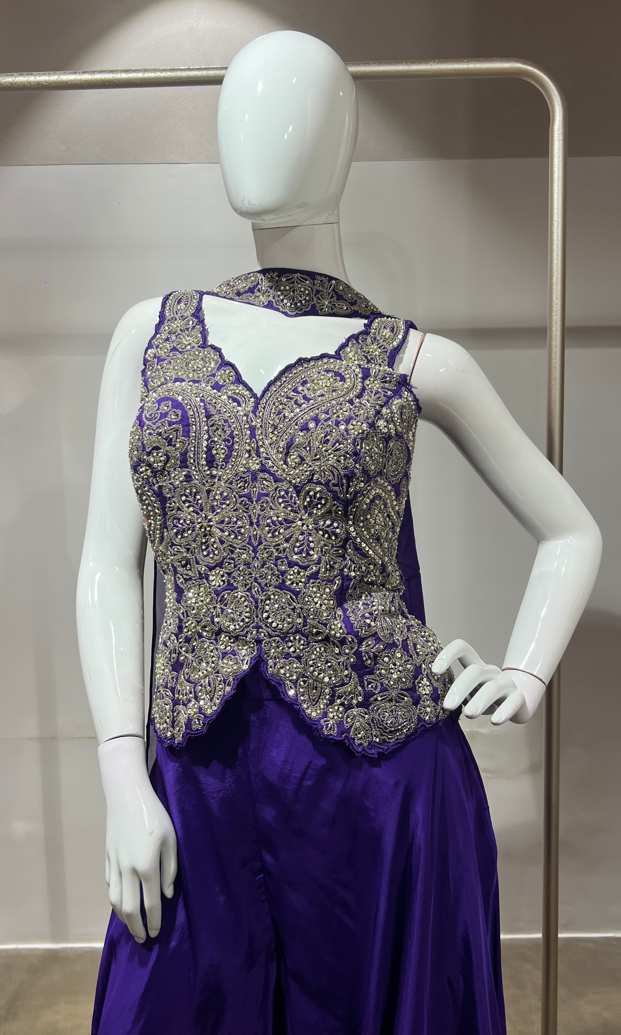 Purple Embroidered corset style palazzo set