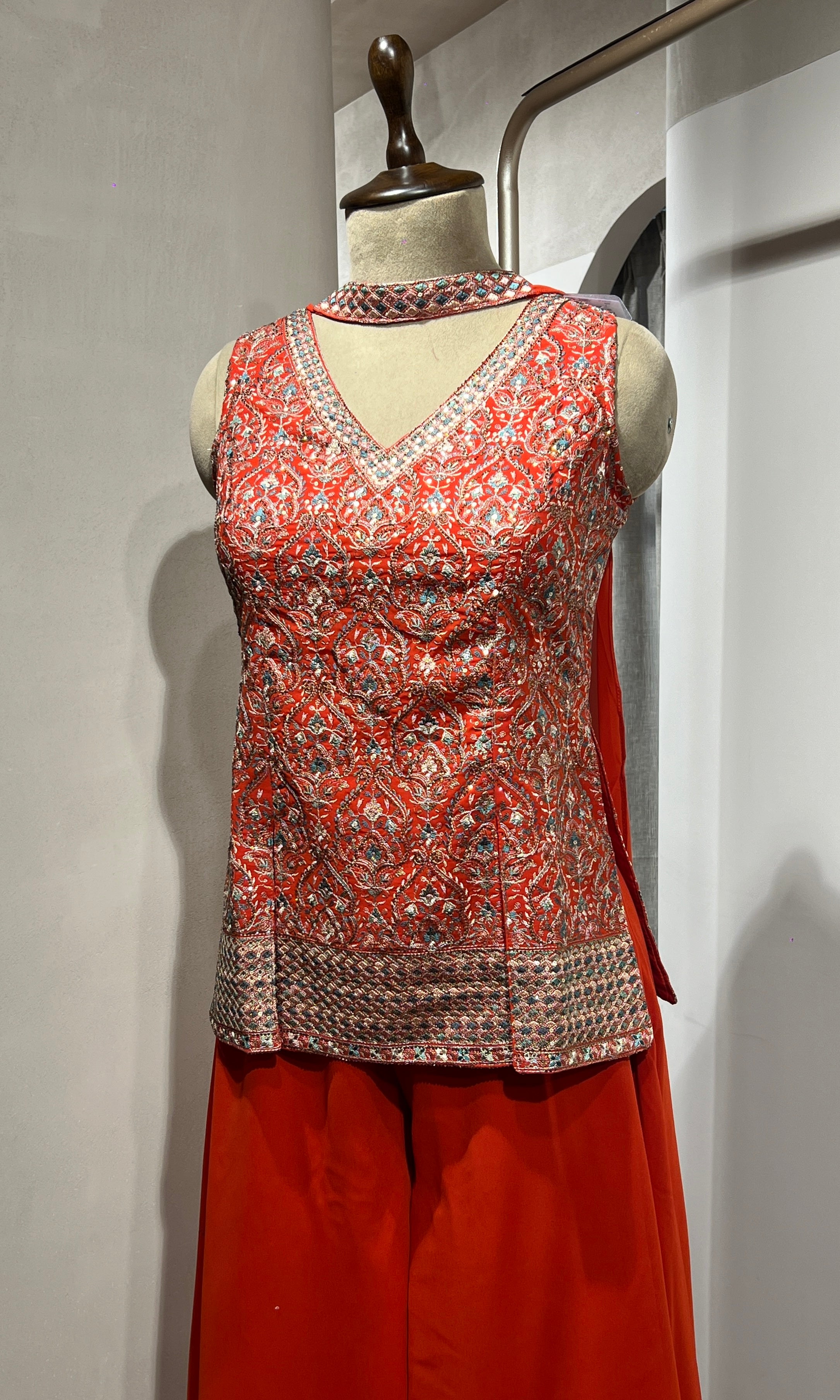 Rust EMBROIDERED PEPLUM PALAZZO SET