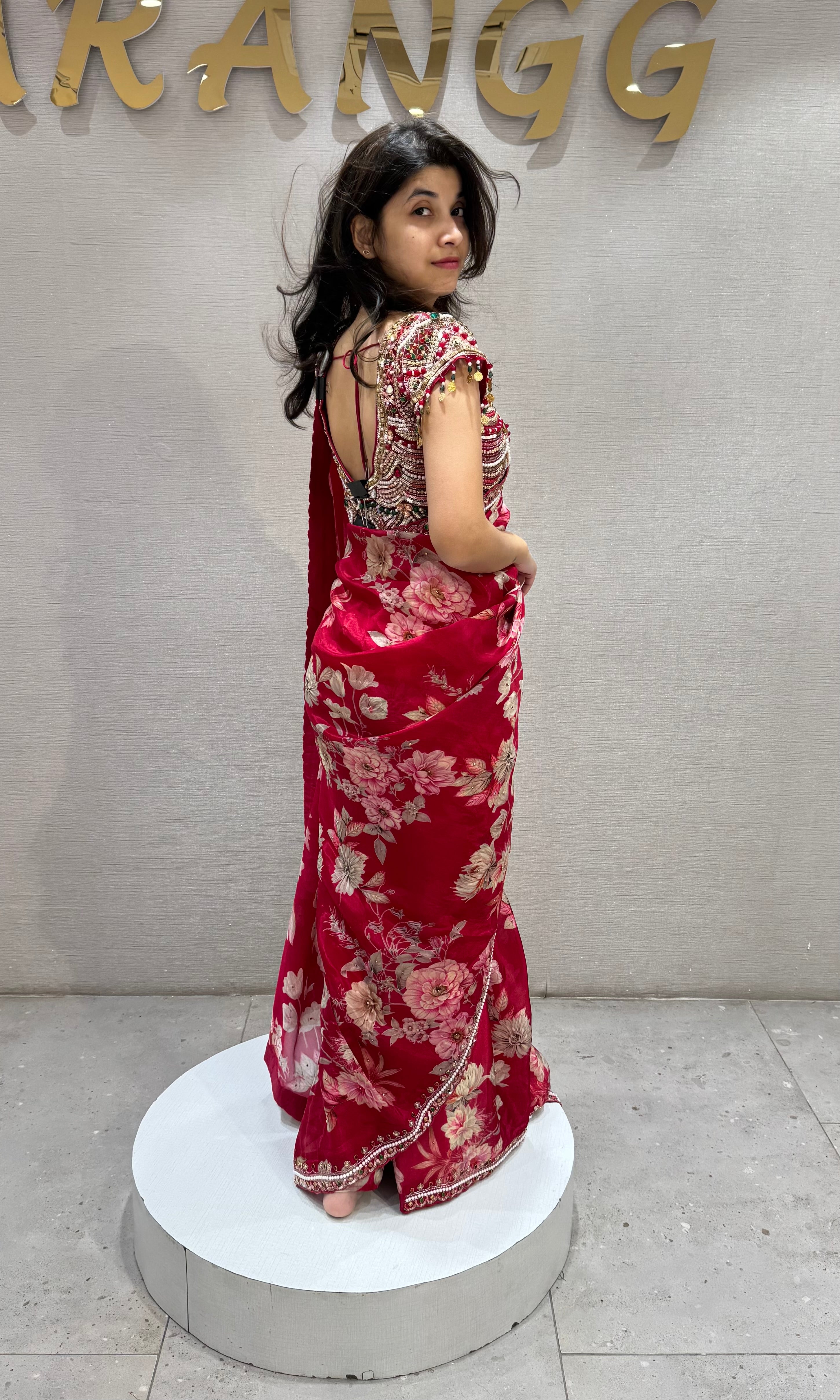 Rani Pink Crimson Bloom Georgette Saree