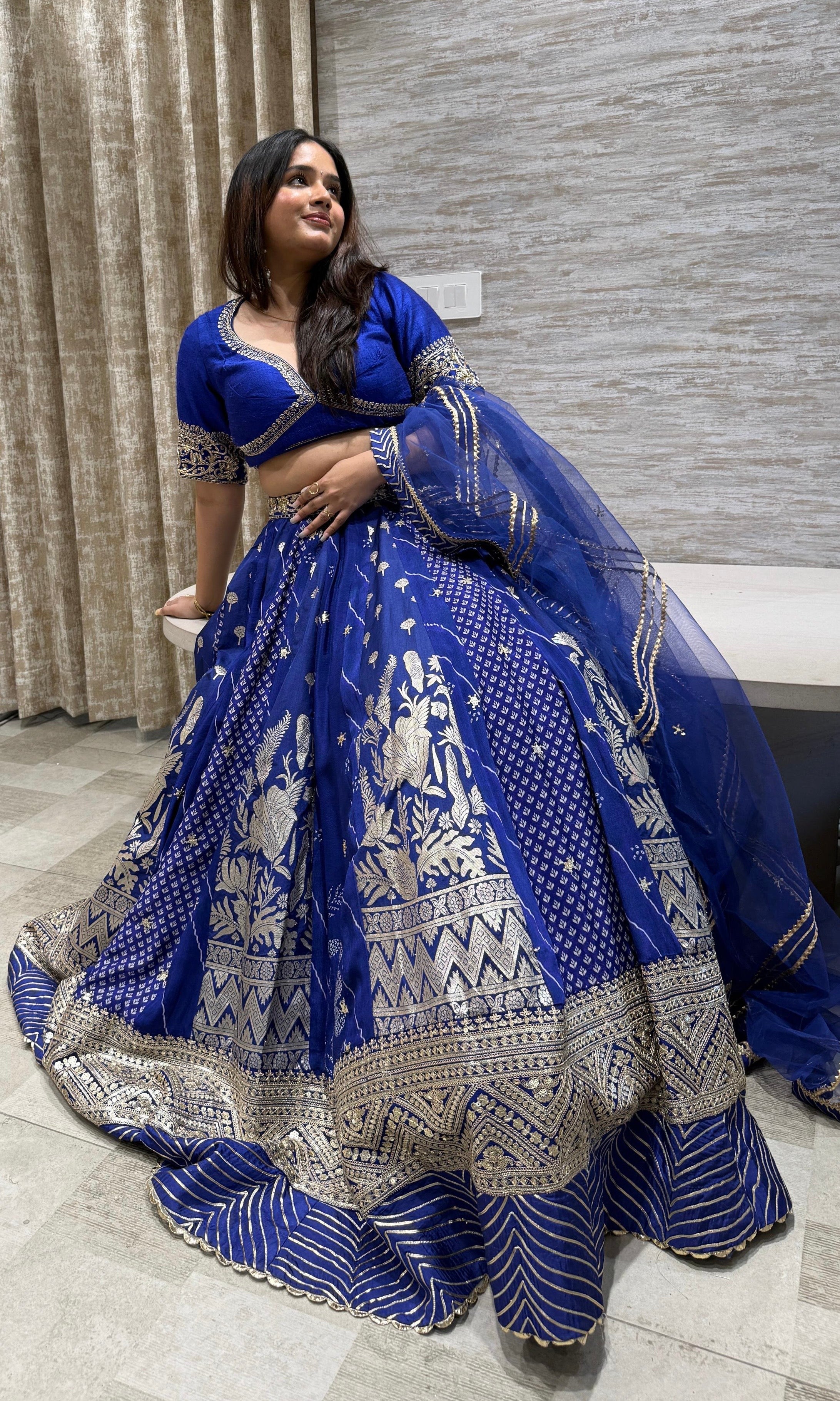 Blue golden embroidered Lehenga
