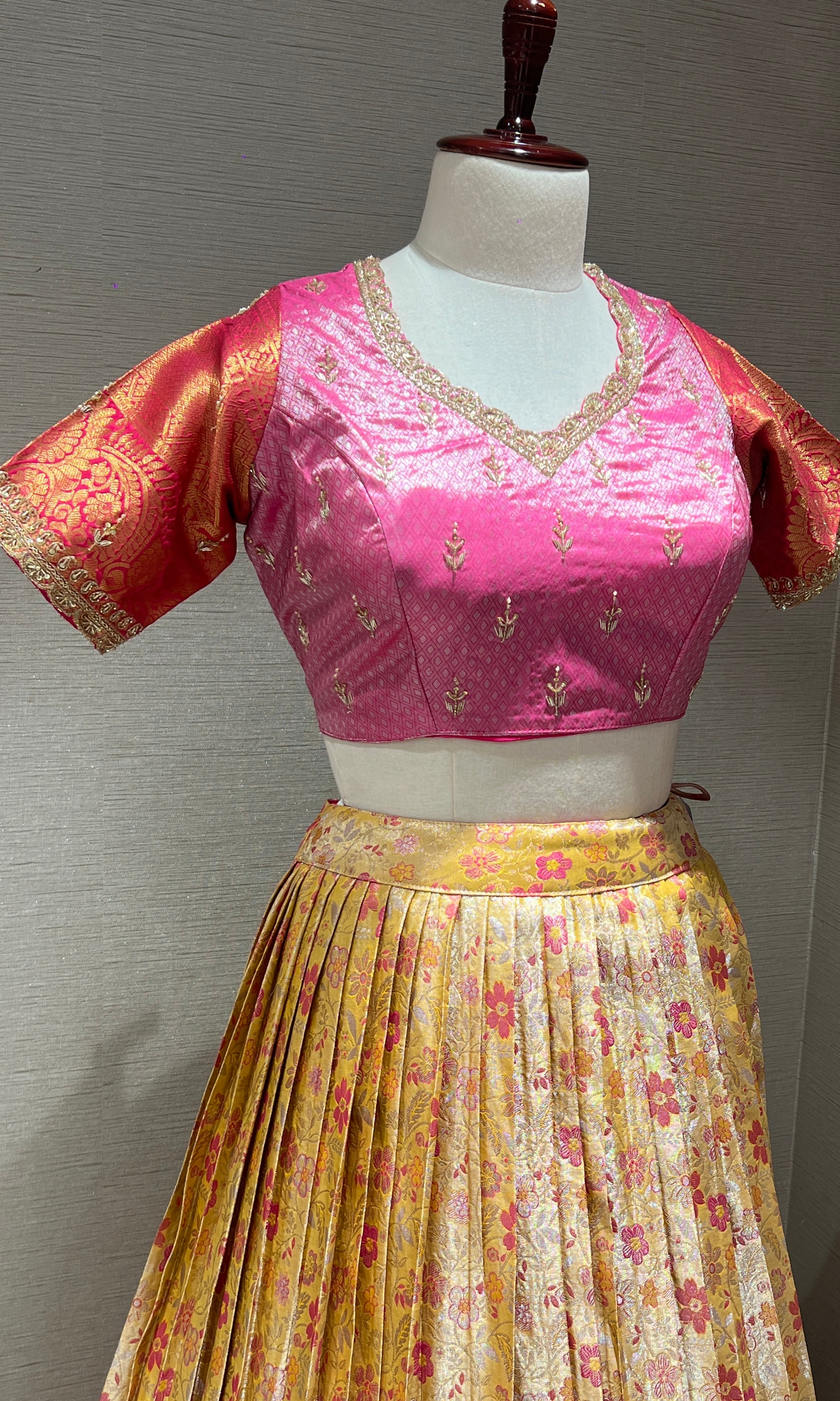 Mustard yellow Floral Zari Work Lehenga