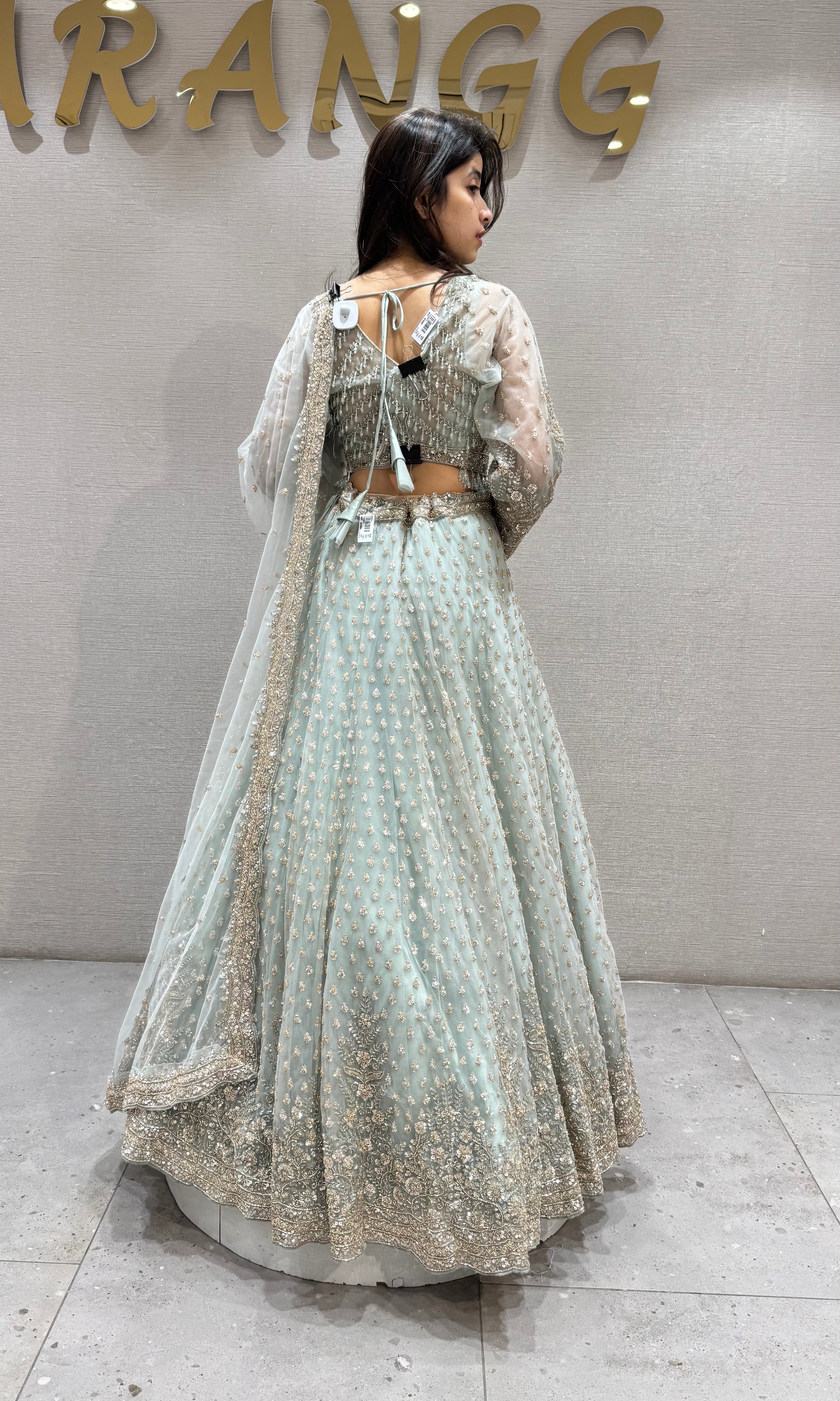 Green intricate embroidered Lehenga