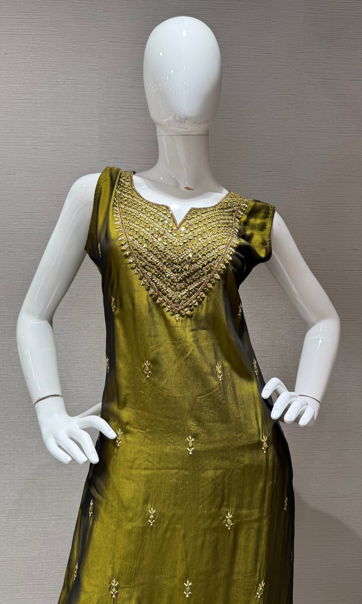 Green embroidered Silk Kurta Set with dupatta