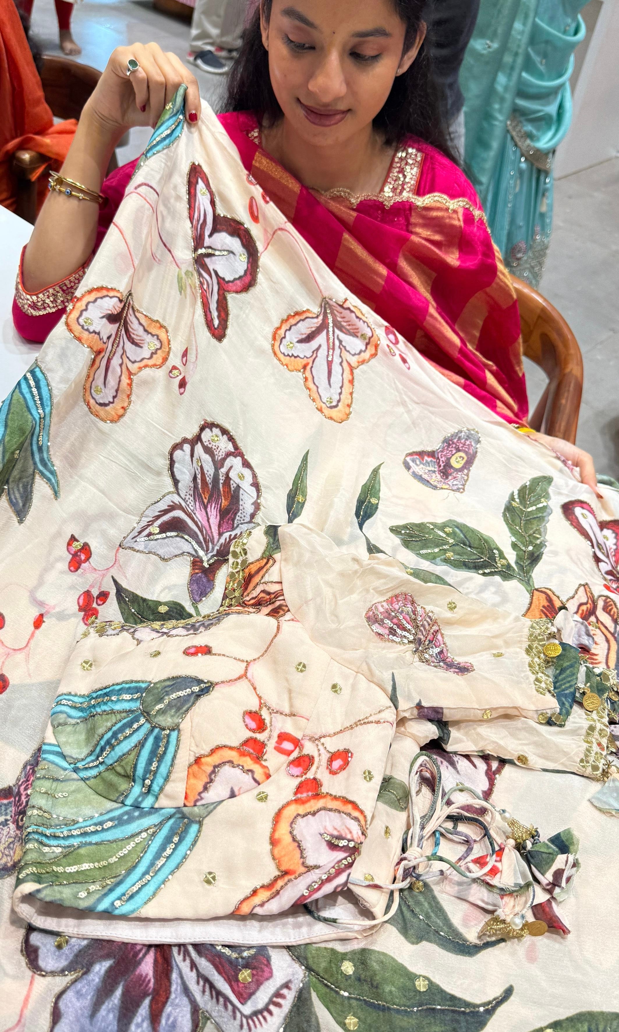 White floral saree with ready blouse