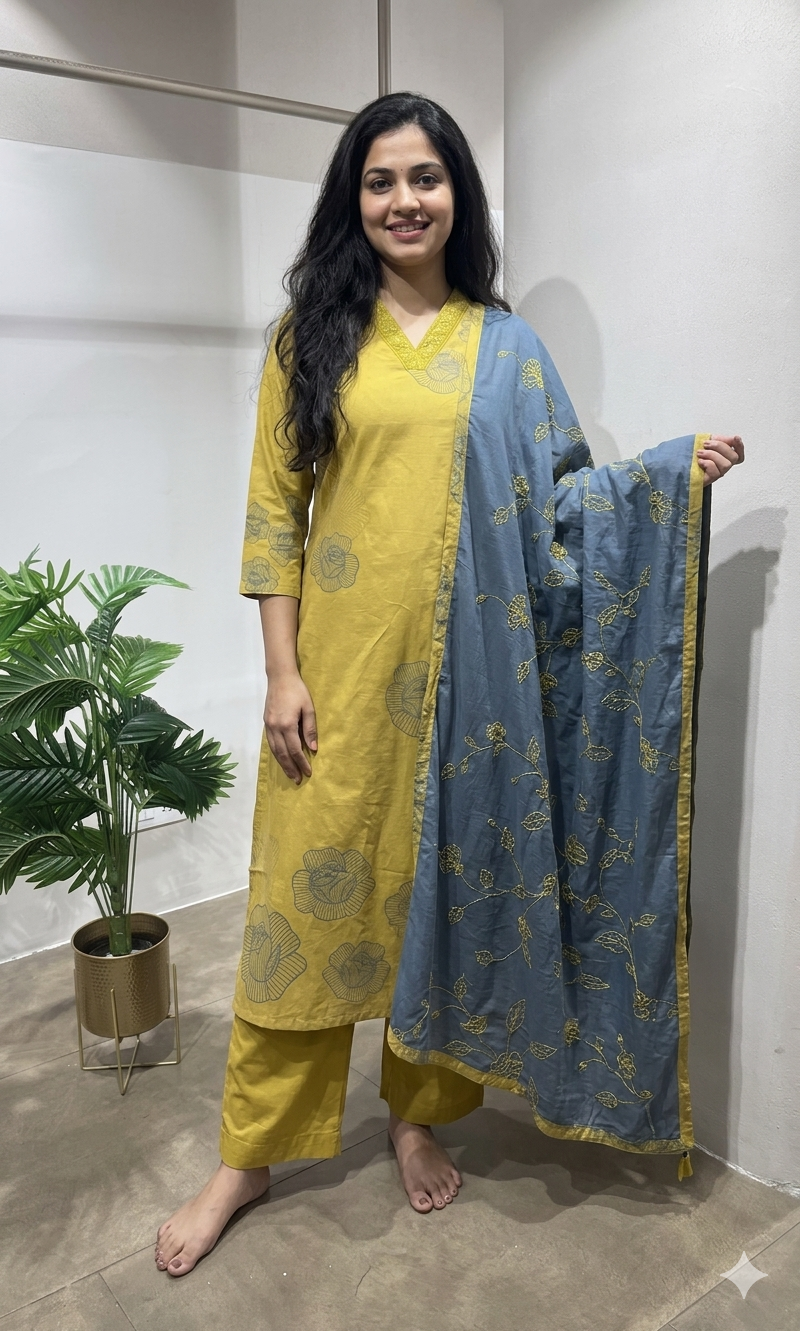 mehandi green Printed Kurta Set