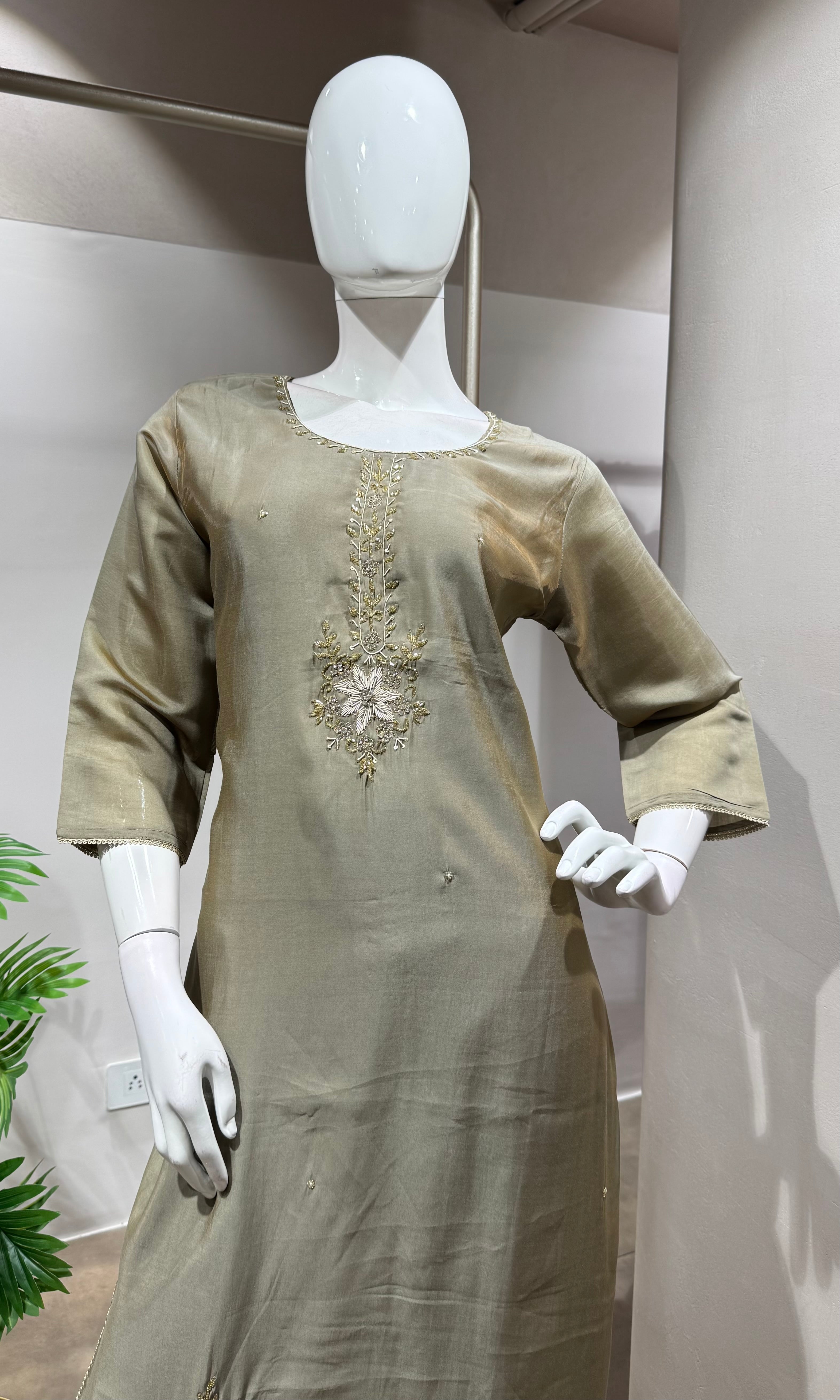 BROWN gold embroidered kurta set