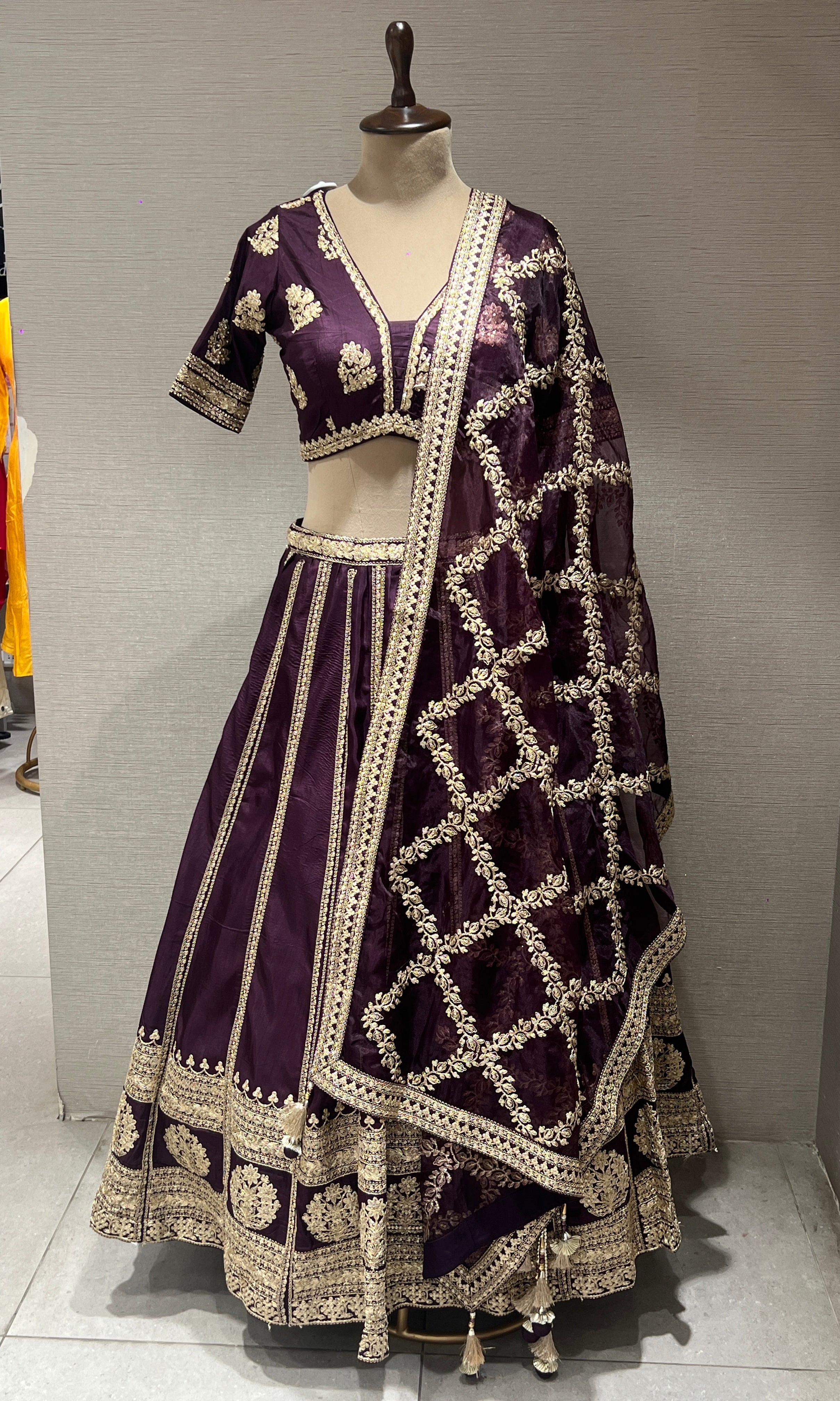 Wine Lehenga with Heavy Zari Embroidery