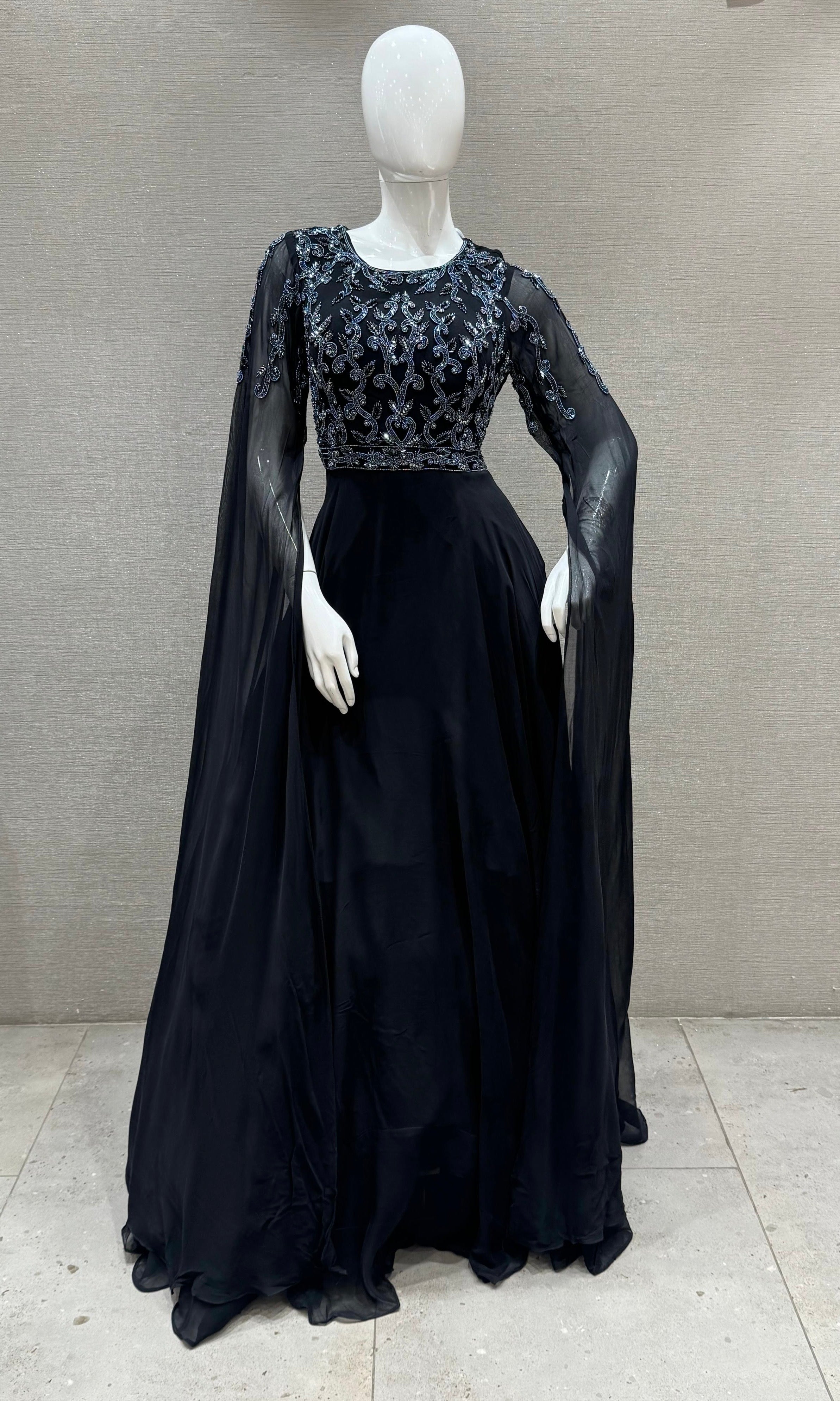 Black long dress with. Butterfly sleeves