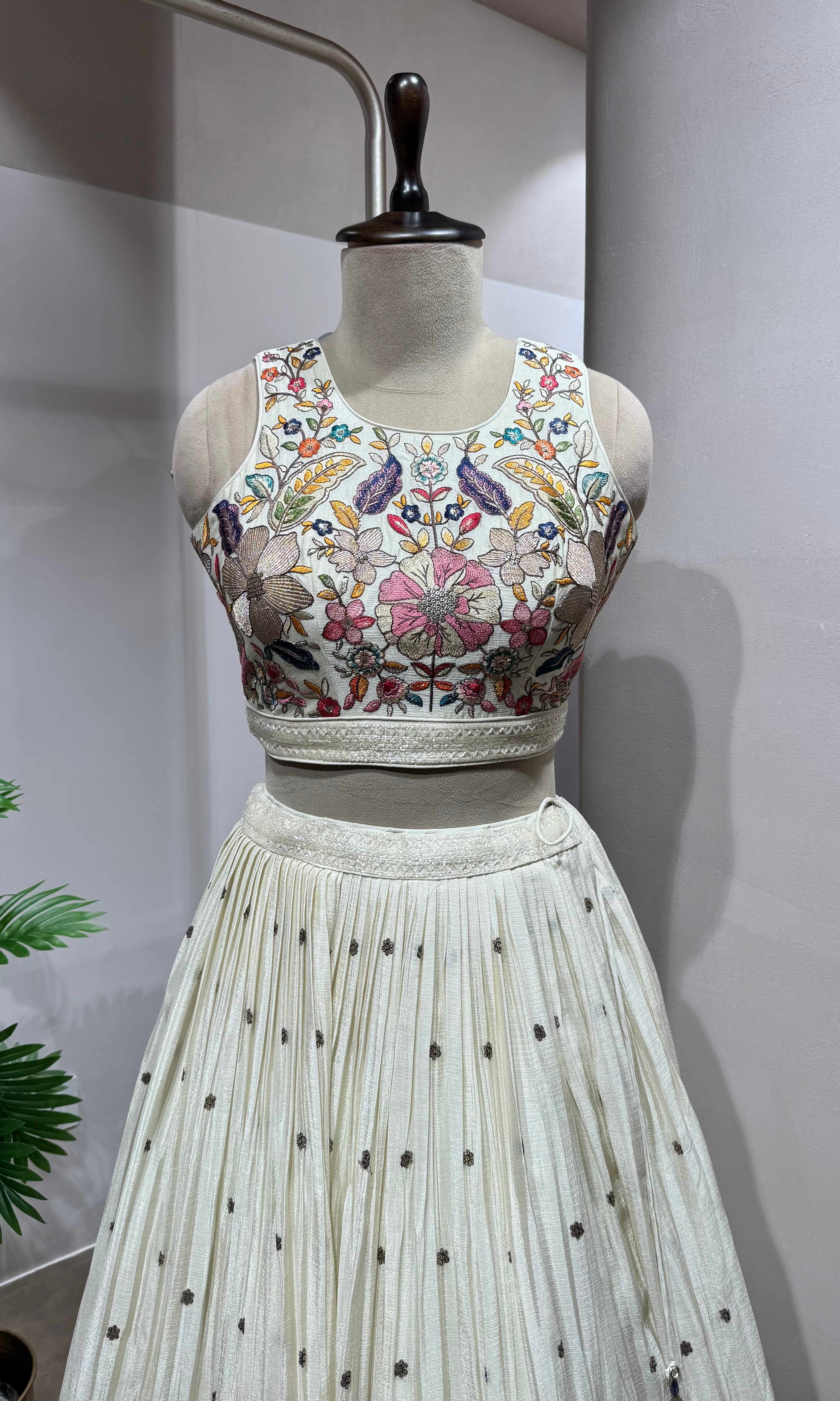Cream lehenga set with Embroidered Lehenga