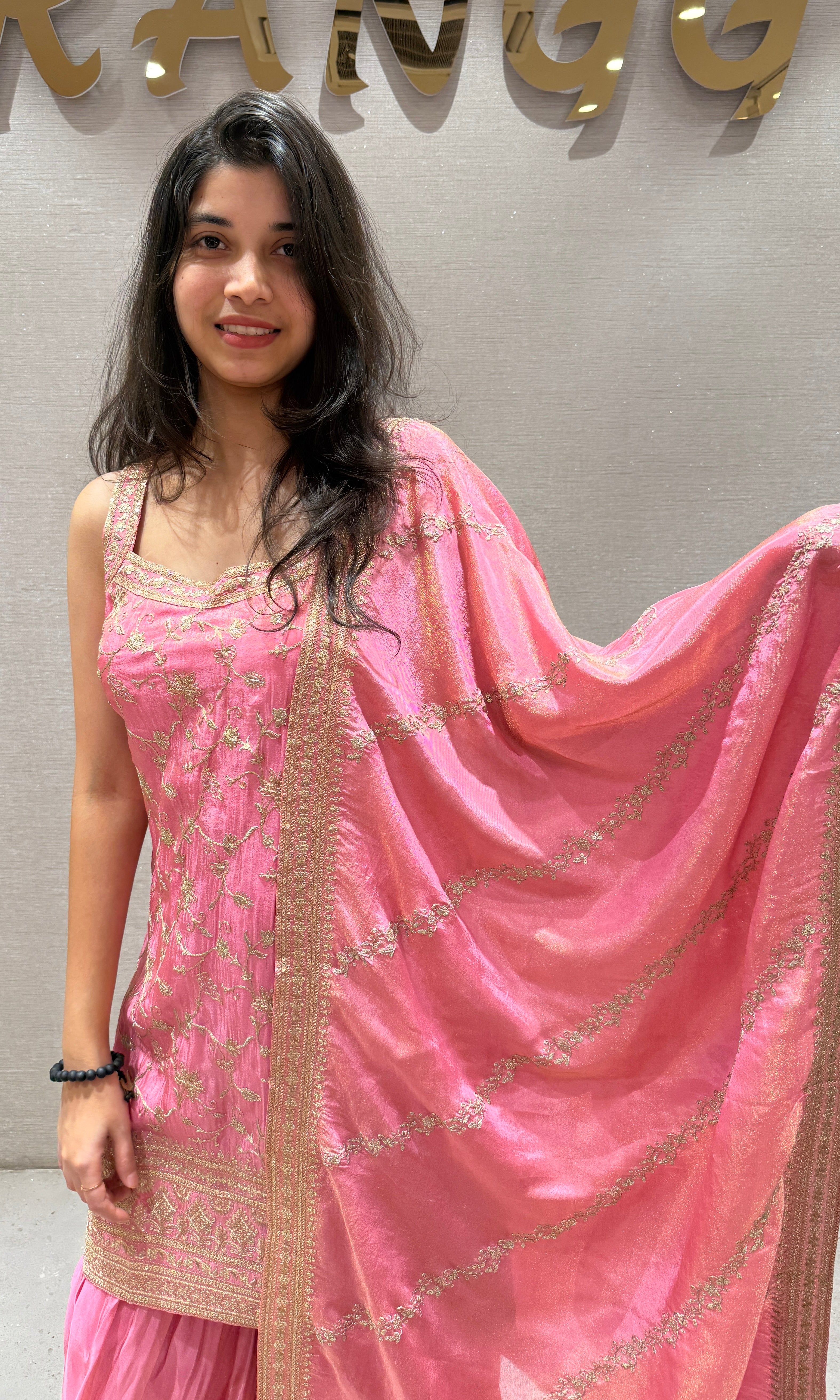 rose pink embroidered Sharara set