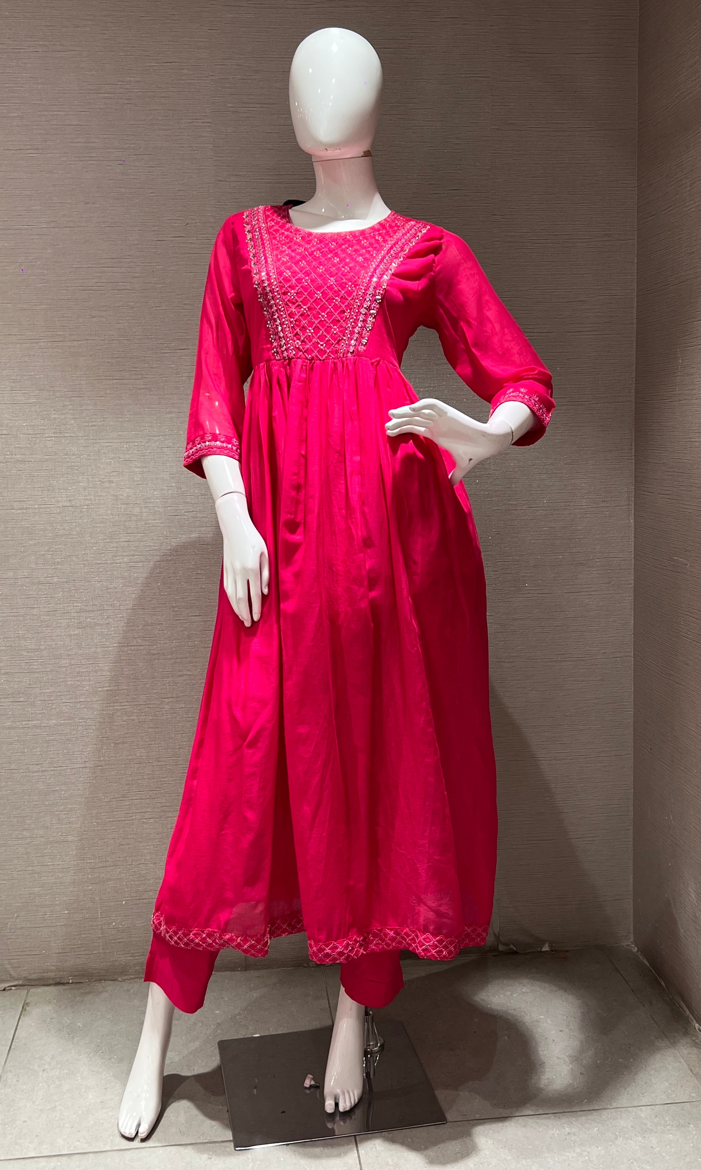 Pink EMBROIDERED MUL CHANDERI kurta set