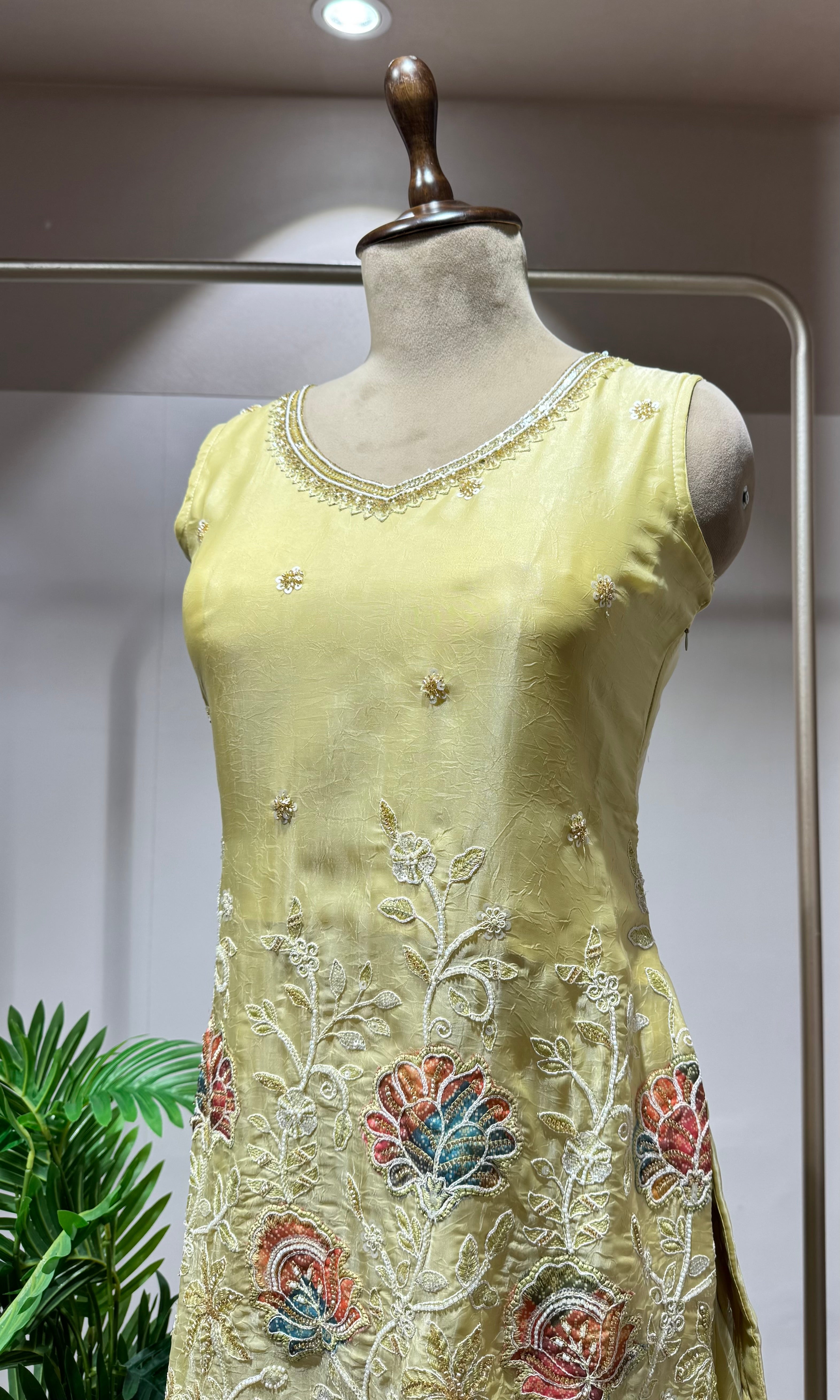 LIGHT YELLOW FLORAL SHARARA SET