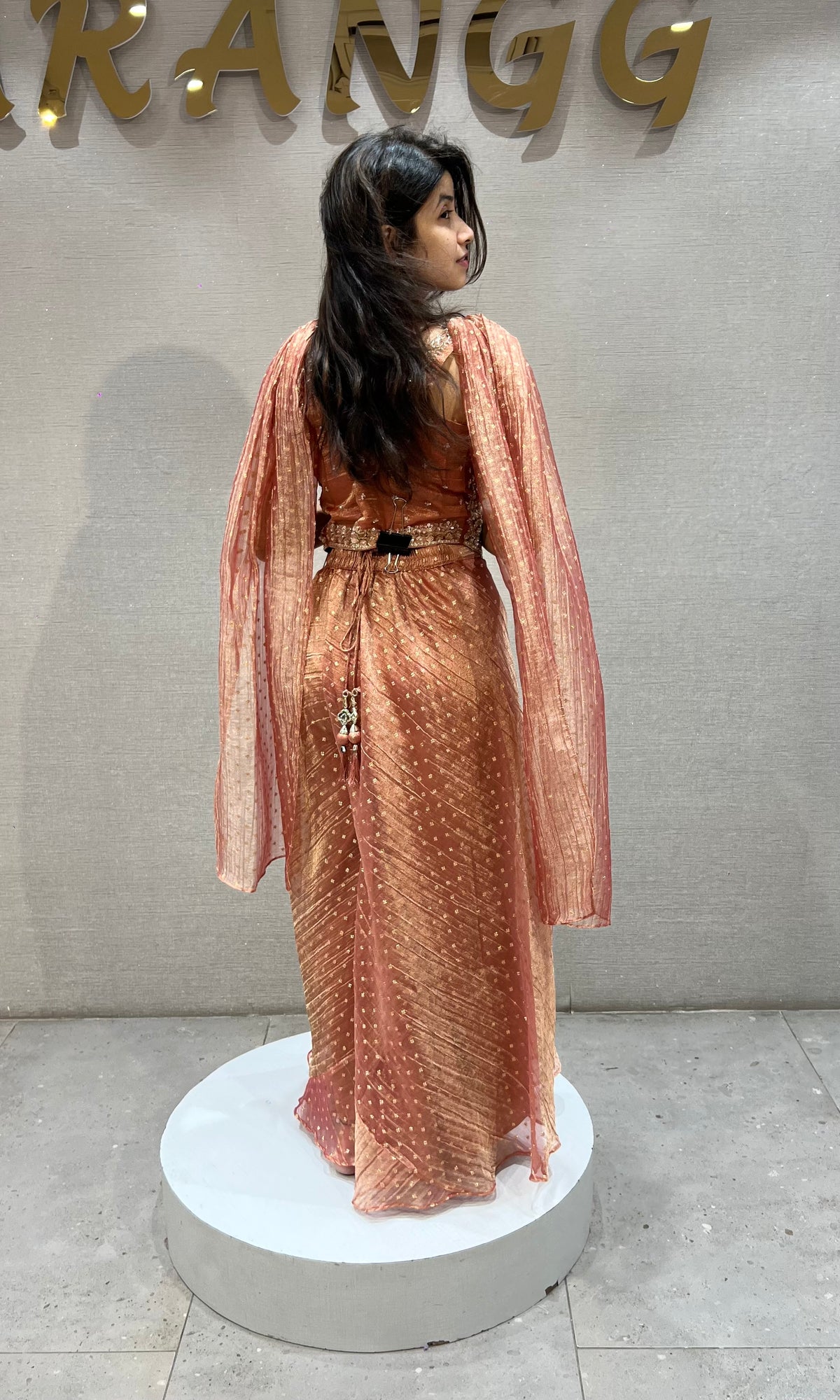 Rust Shimmer embroidered crop top palazzo set