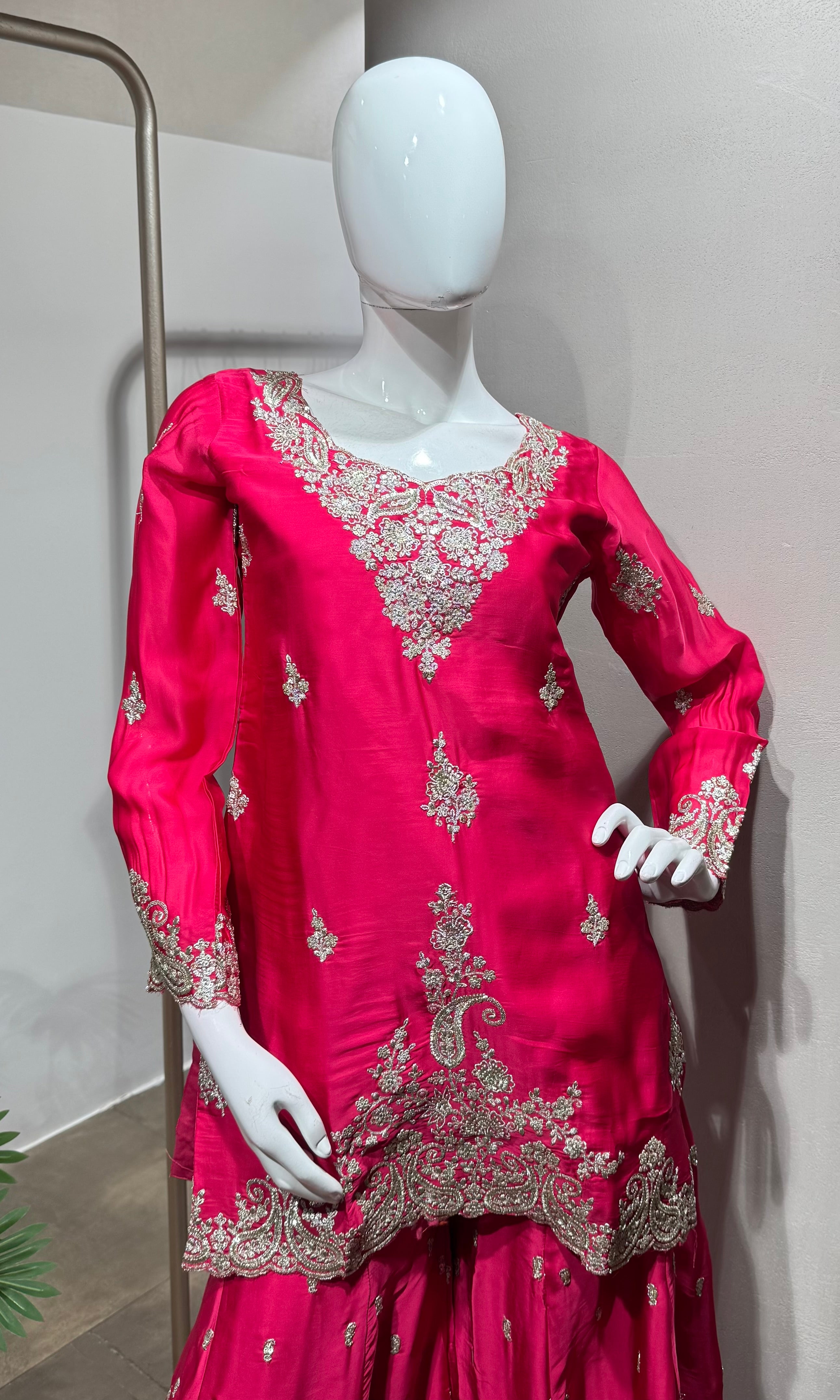 Rani Pink Designer Embroidery Sharara set