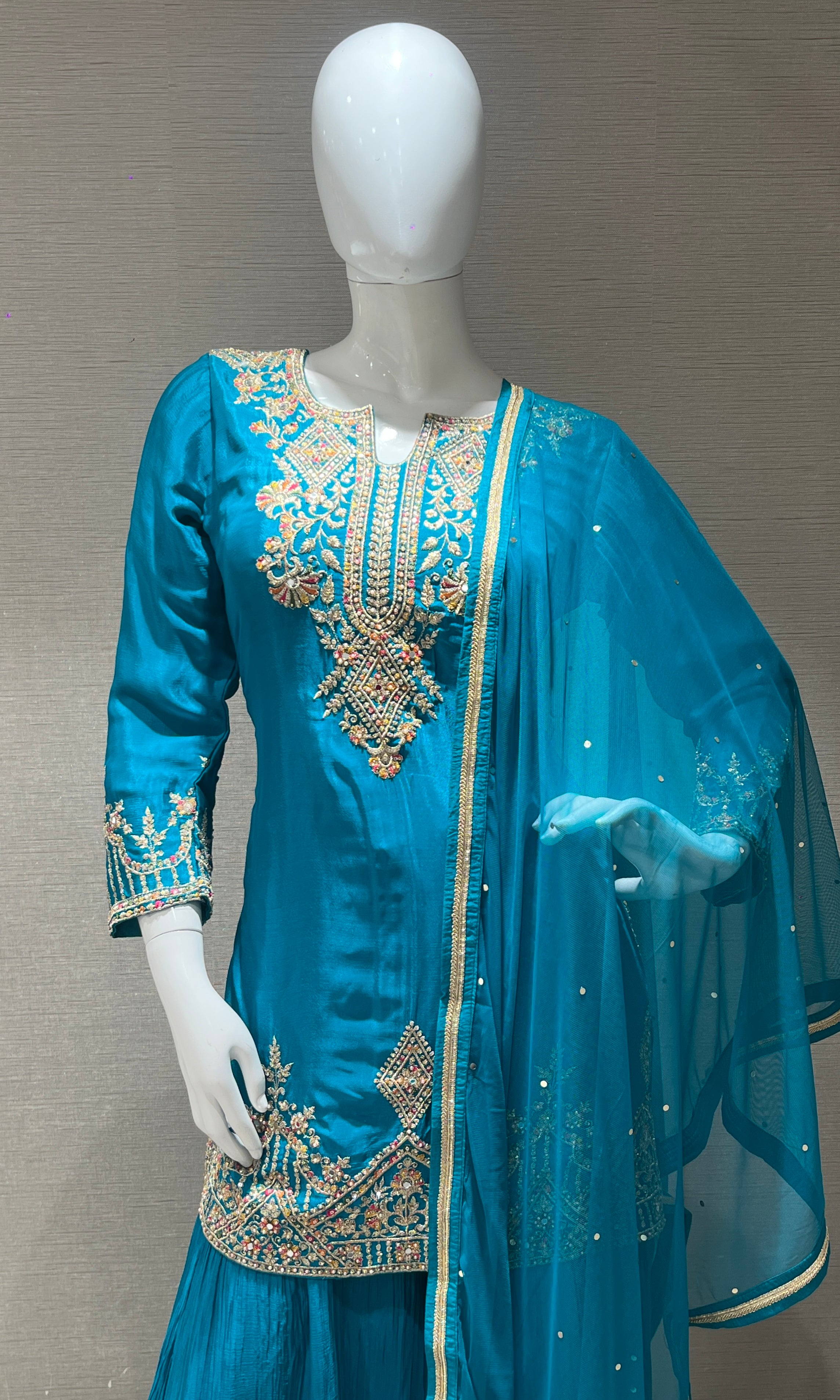 Rama blue Embroidered Sharara Set