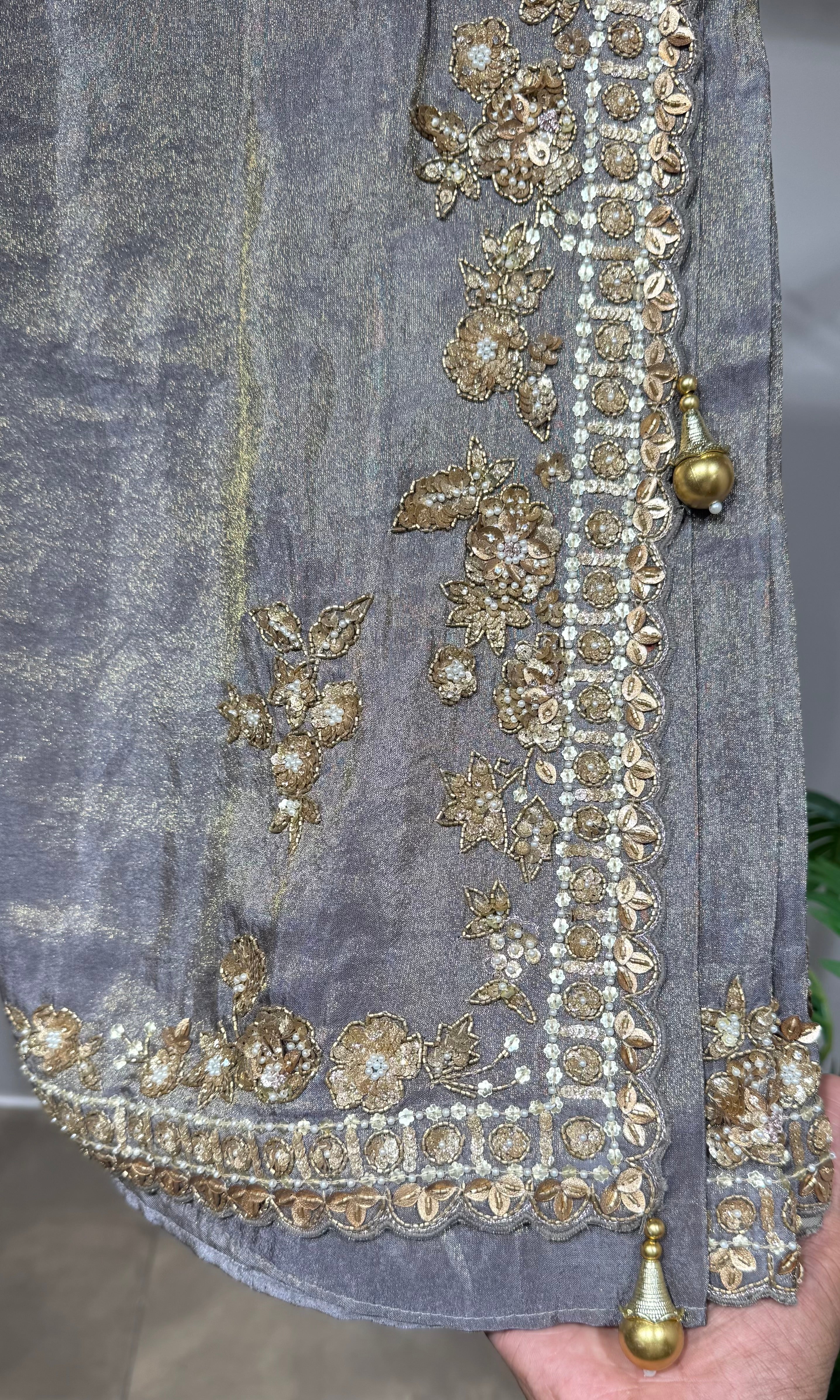 Grey Cutdana Embroidered Designer SAREE