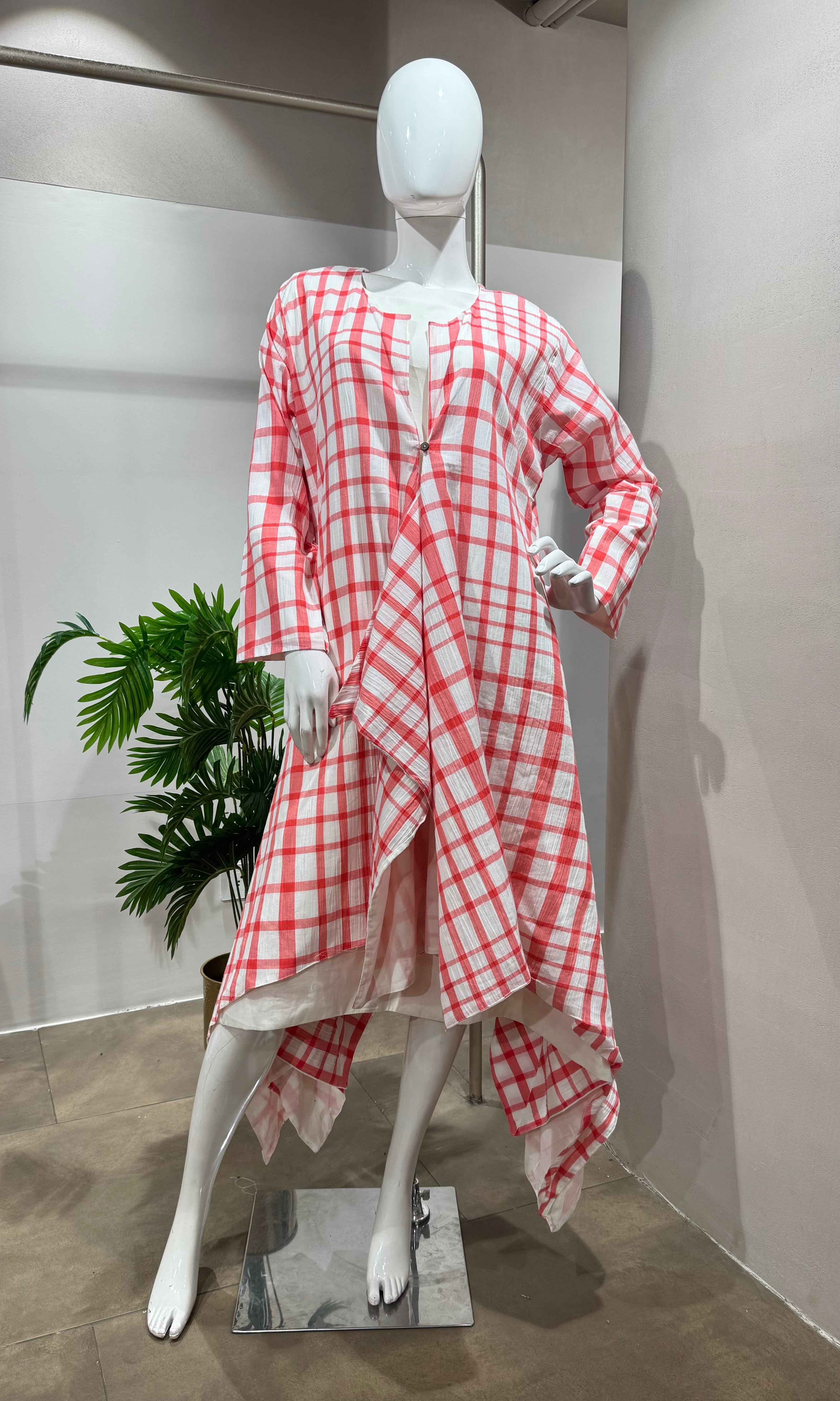 CRE RED AND WHITE Cotton Check DRESS