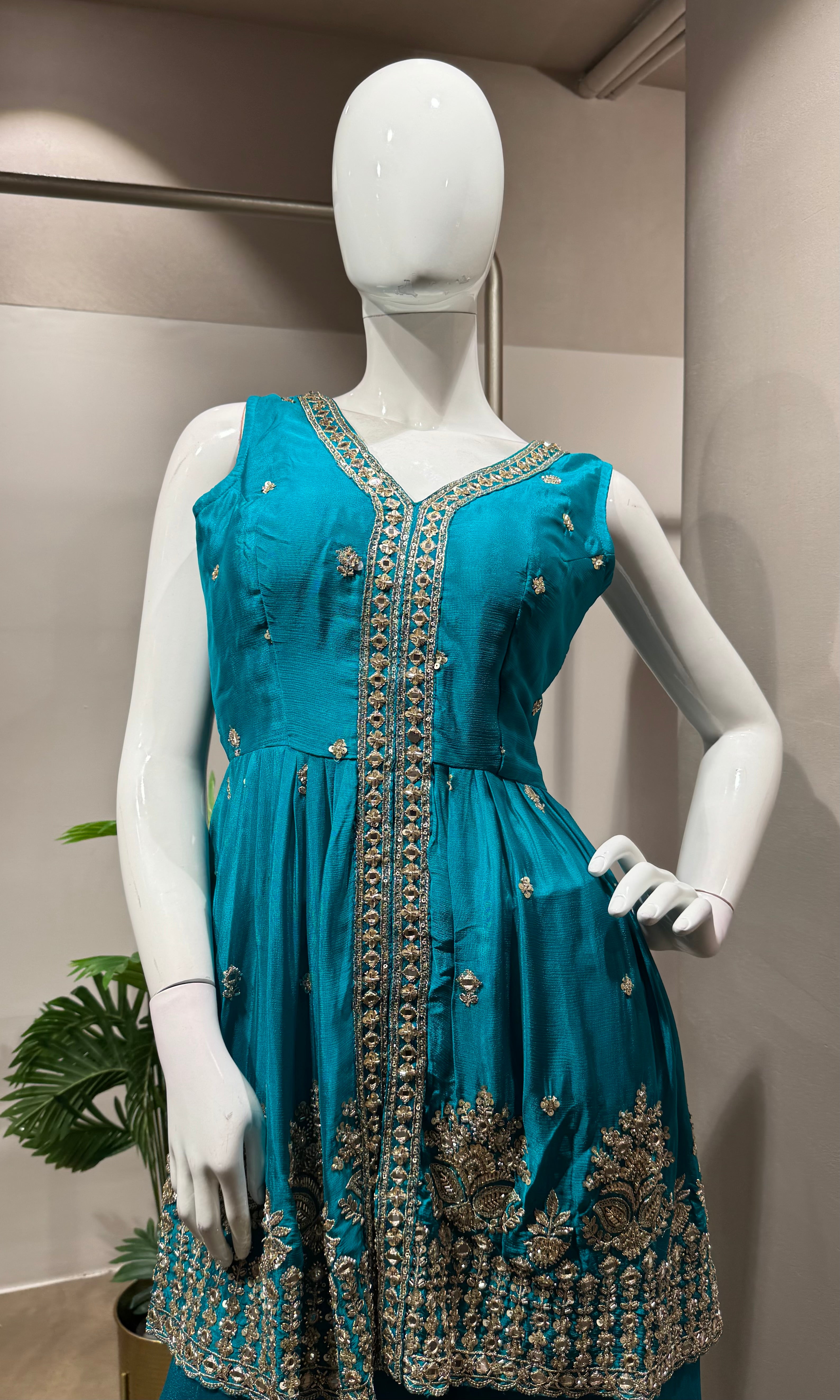 RAMA EMBROIDERED PEPLUM PALAZZO SET