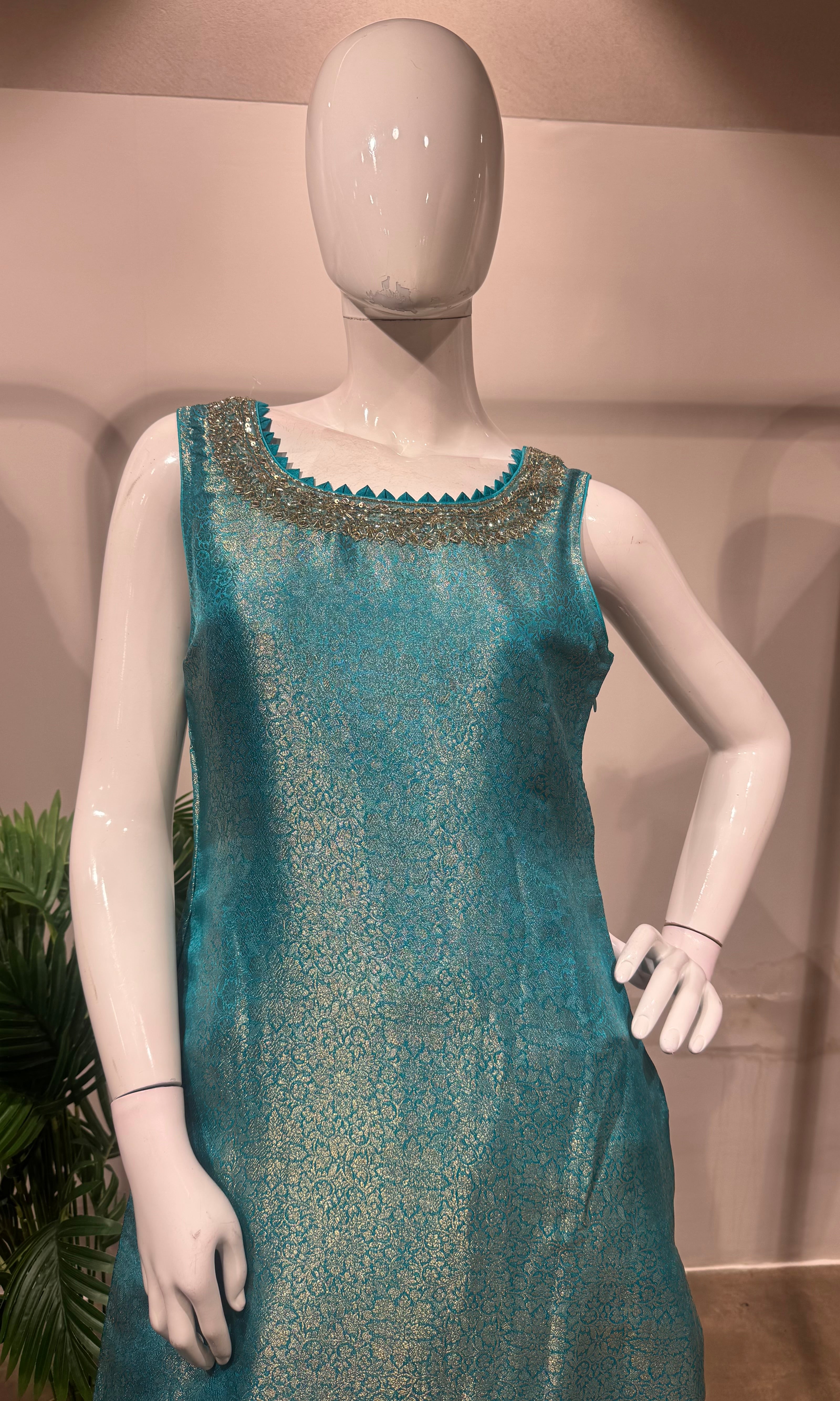 RAMA BLUE GOLDEN BANARASI KURTA SET