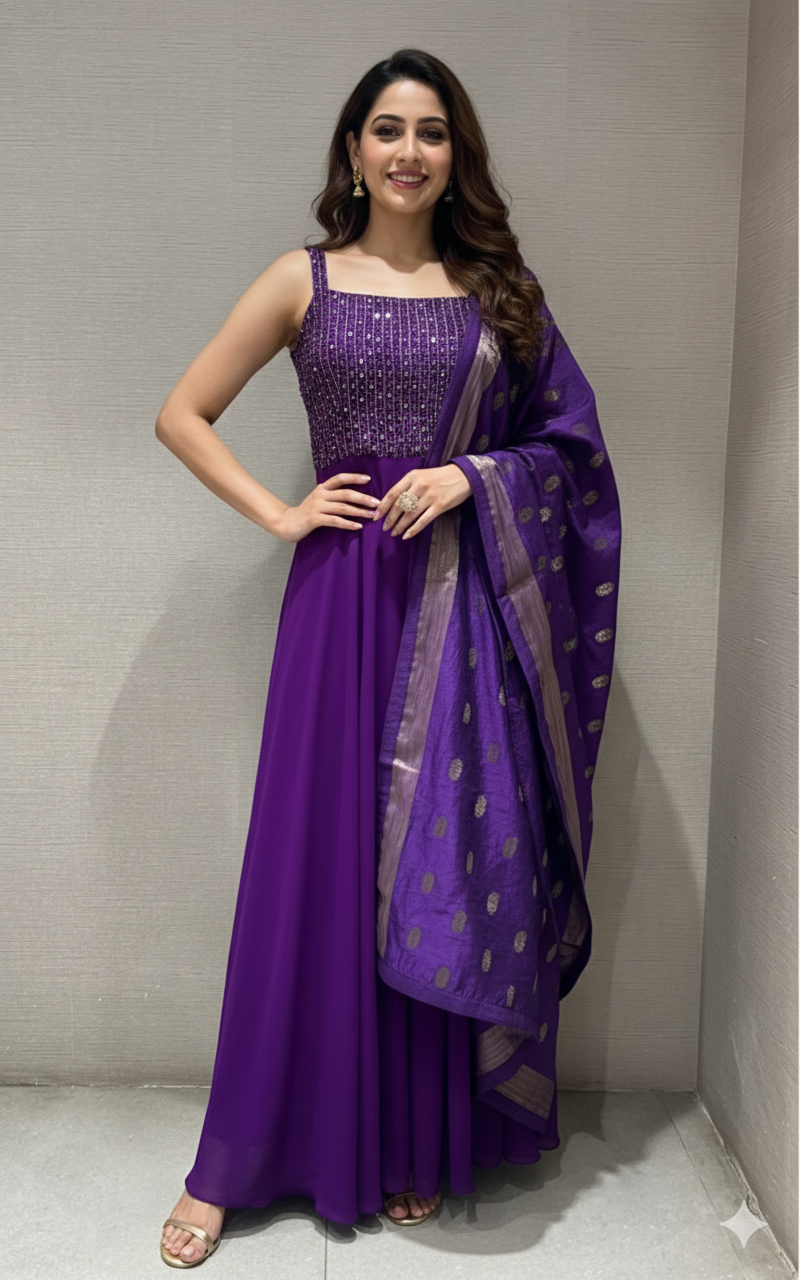 PURPLE EMBROIDERED LONG DRESS ANARKALI