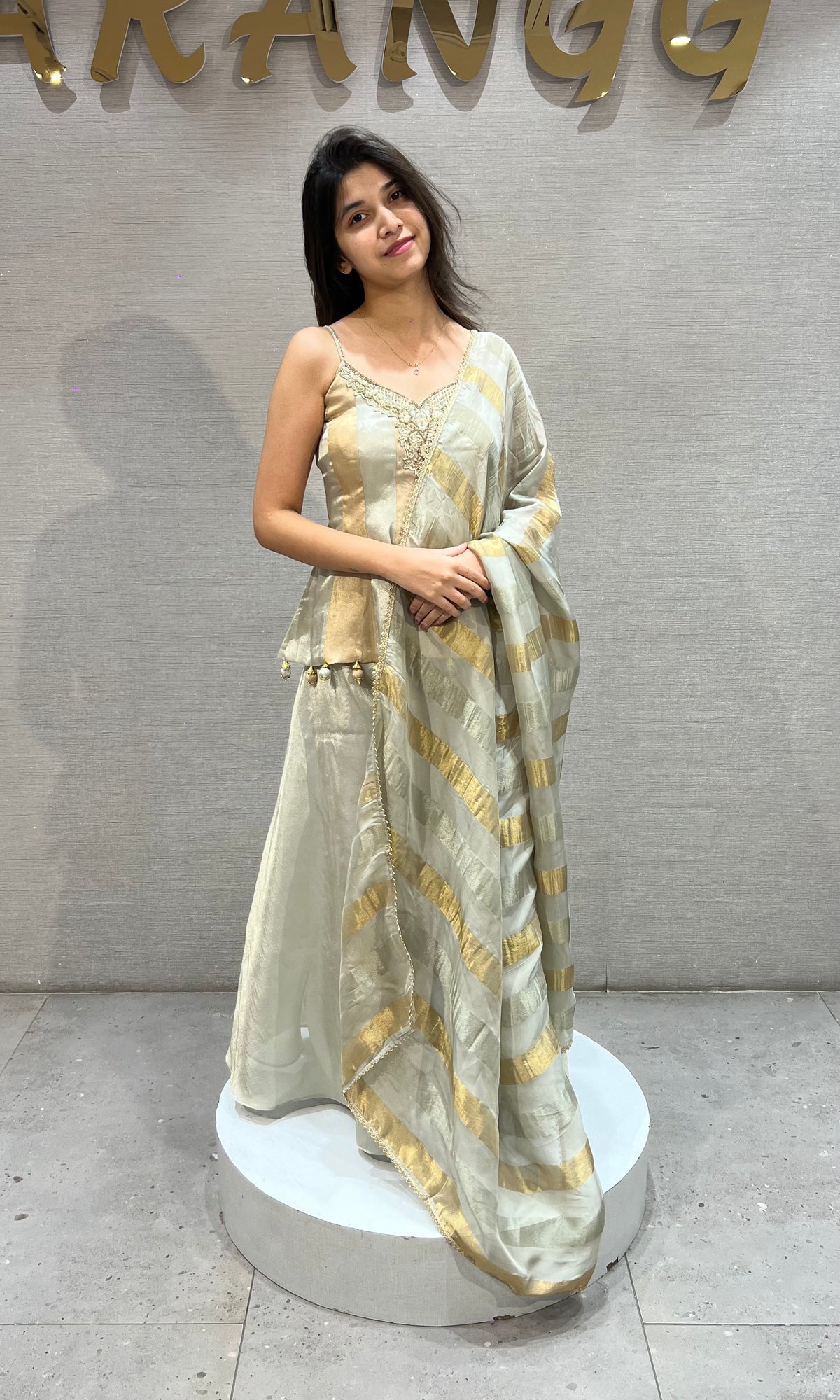 Grey GOLDEN TISSUE PEPLUM PALAZZO SET