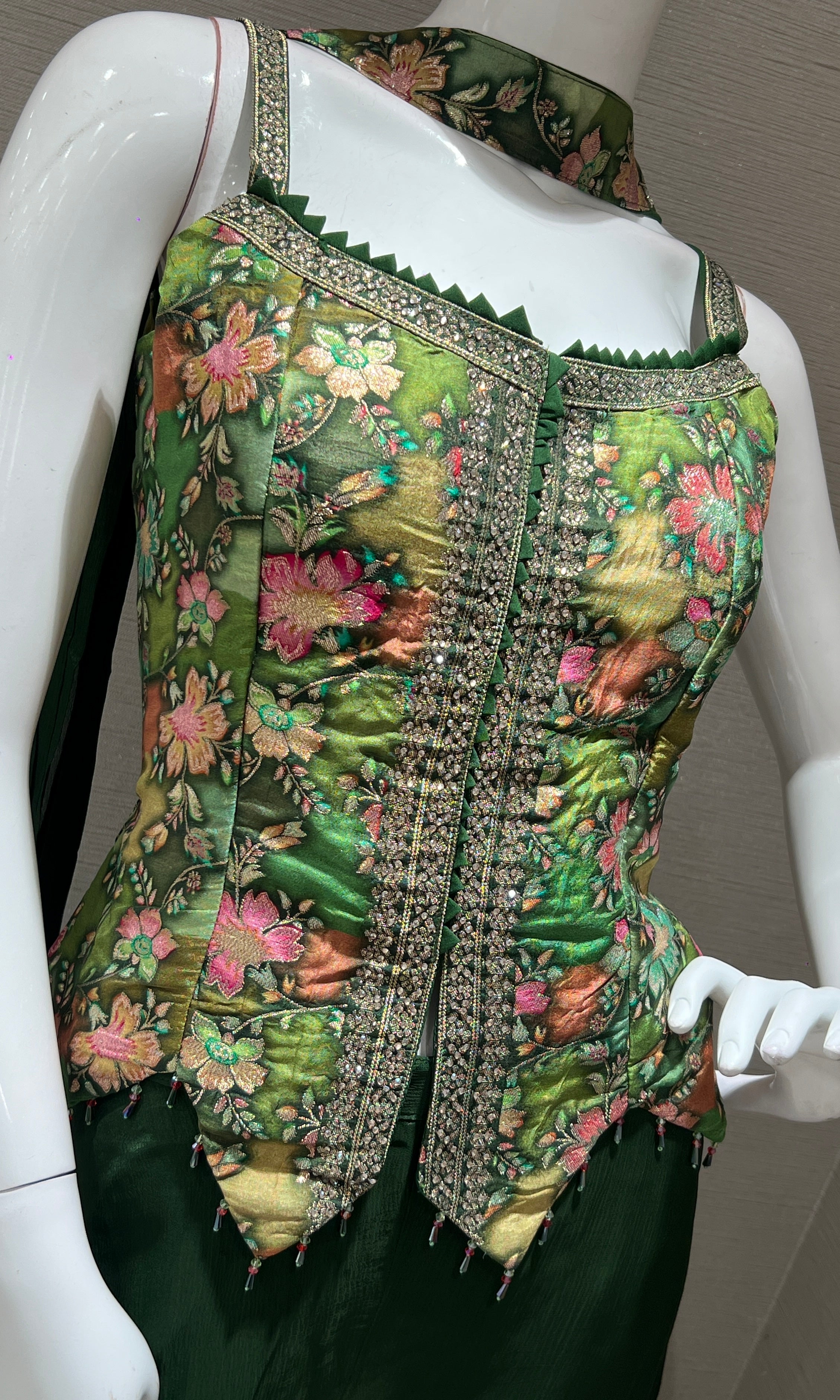 Green Floral Peplum Top with Palazzo Set