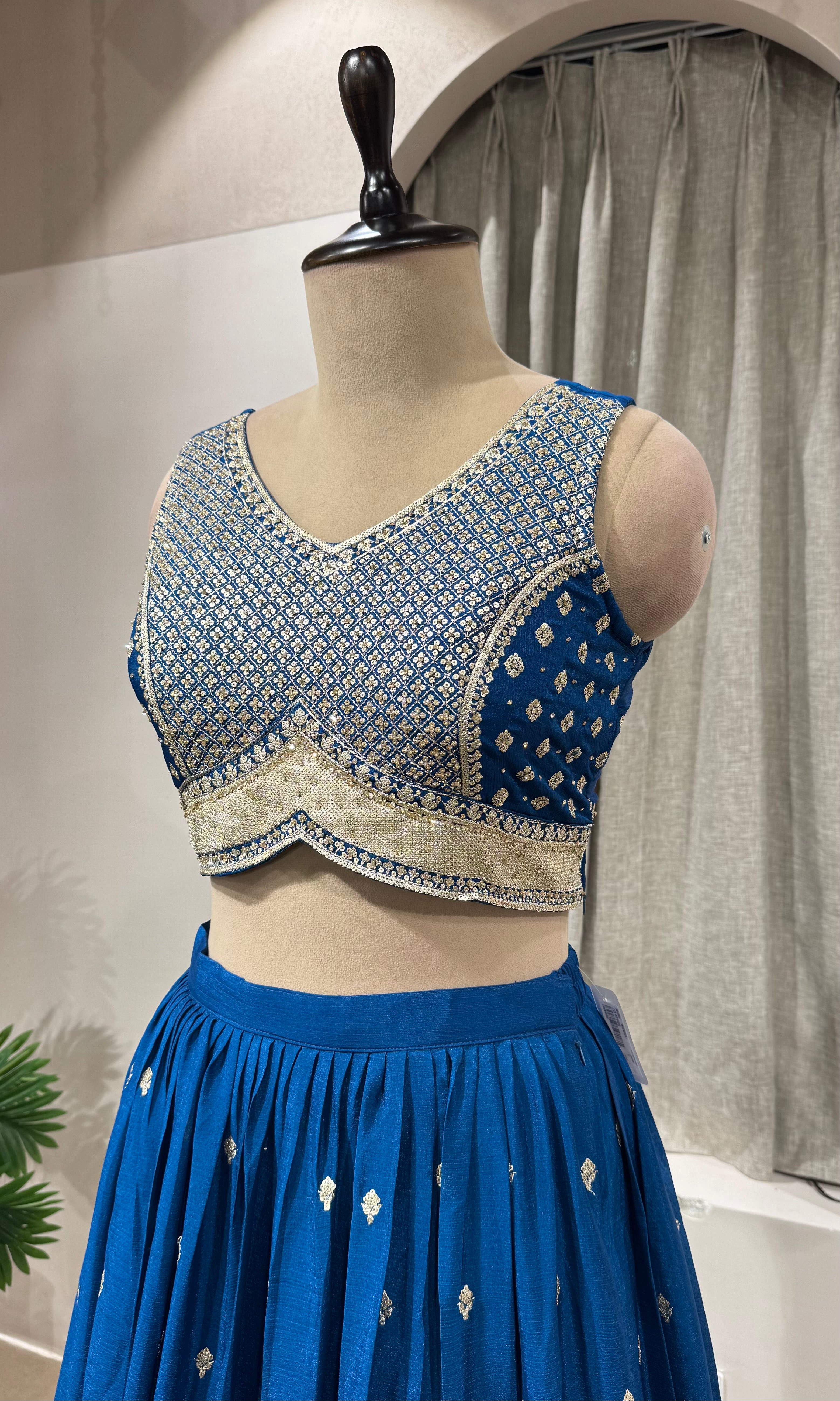 Teal Blue Georgette Lehenga with Silver Embroidery